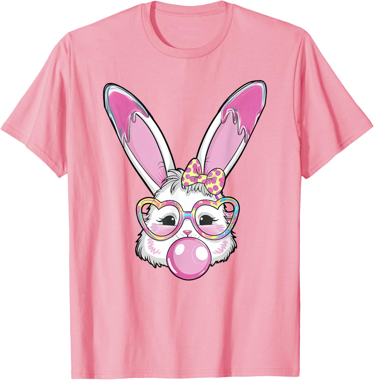 Cute Rabbit Bunny Blowing Bubble Gum Easter Day Coquette Bow T-Shirt