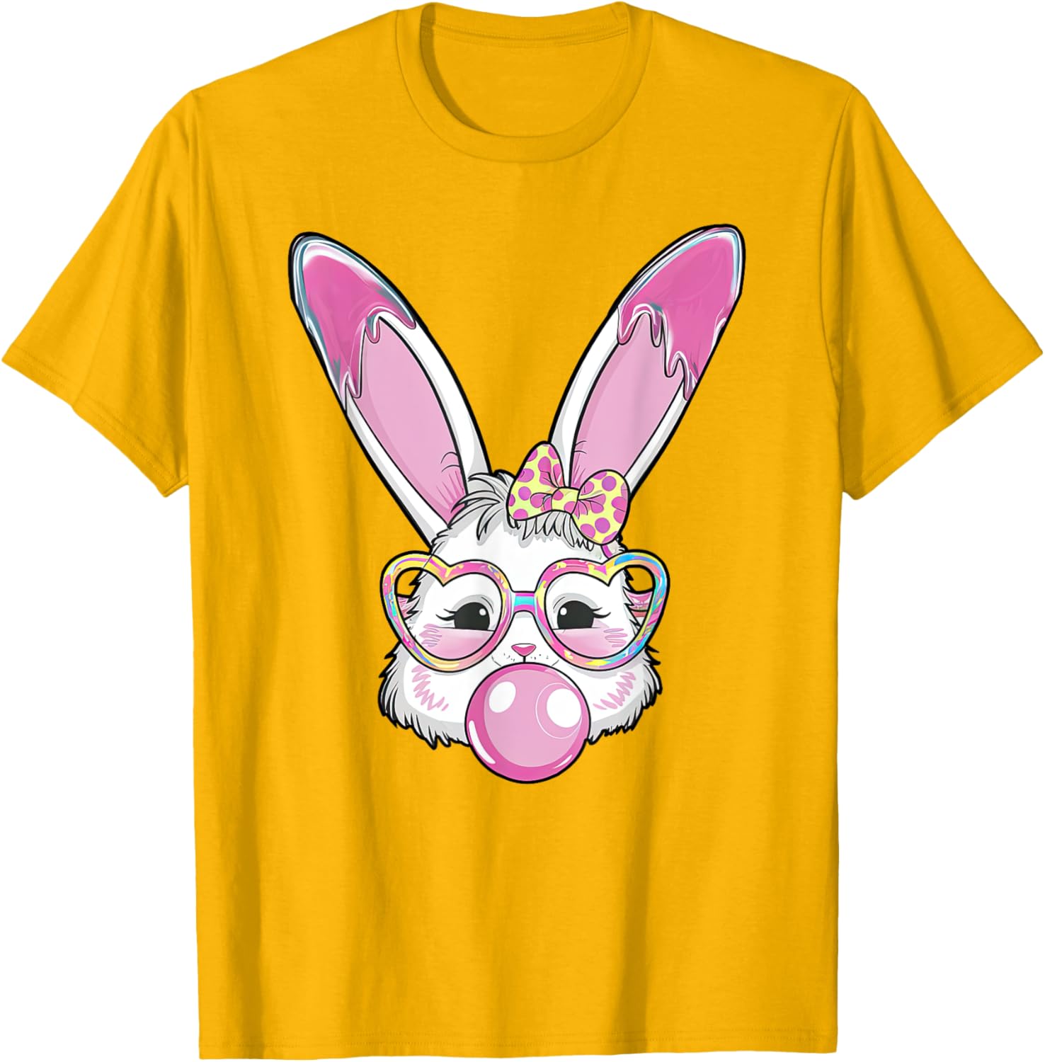 Cute Rabbit Bunny Blowing Bubble Gum Easter Day Coquette Bow T-Shirt