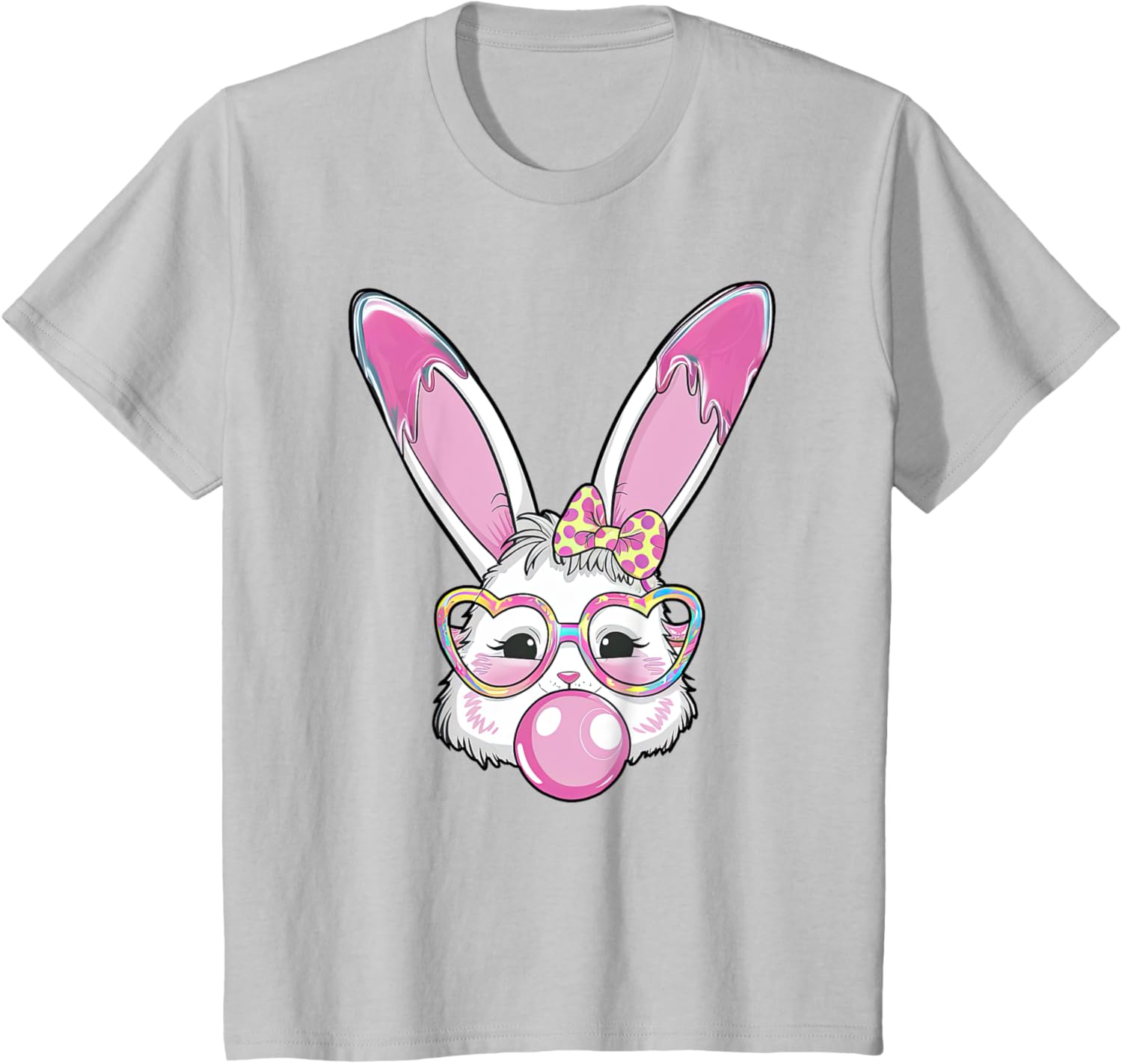 Cute Rabbit Bunny Blowing Bubble Gum Easter Day Coquette Bow T-Shirt