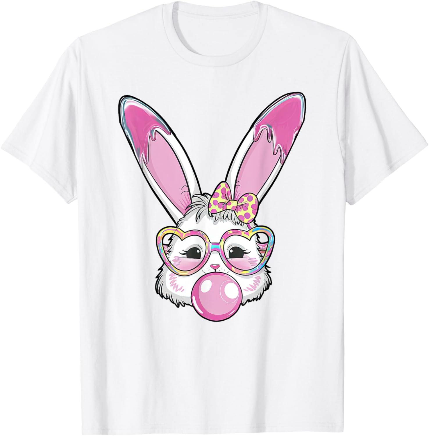 Cute Rabbit Bunny Blowing Bubble Gum Easter Day Coquette Bow T-Shirt