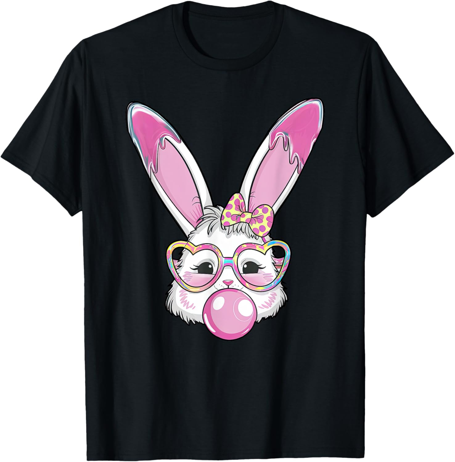 Cute Rabbit Bunny Blowing Bubble Gum Easter Day Coquette Bow T-Shirt