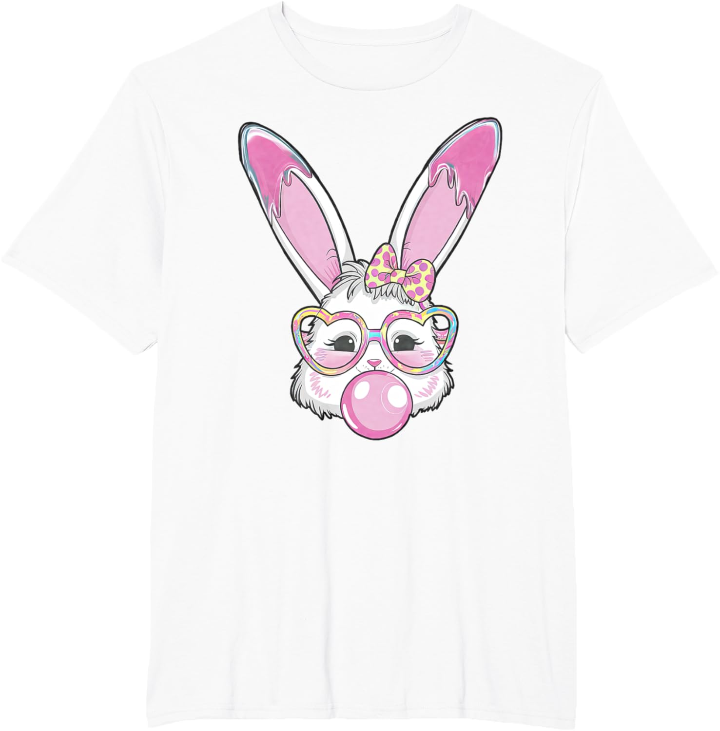 Cute Rabbit Bunny Blowing Bubble Gum Easter Day Coquette Bow T-Shirt