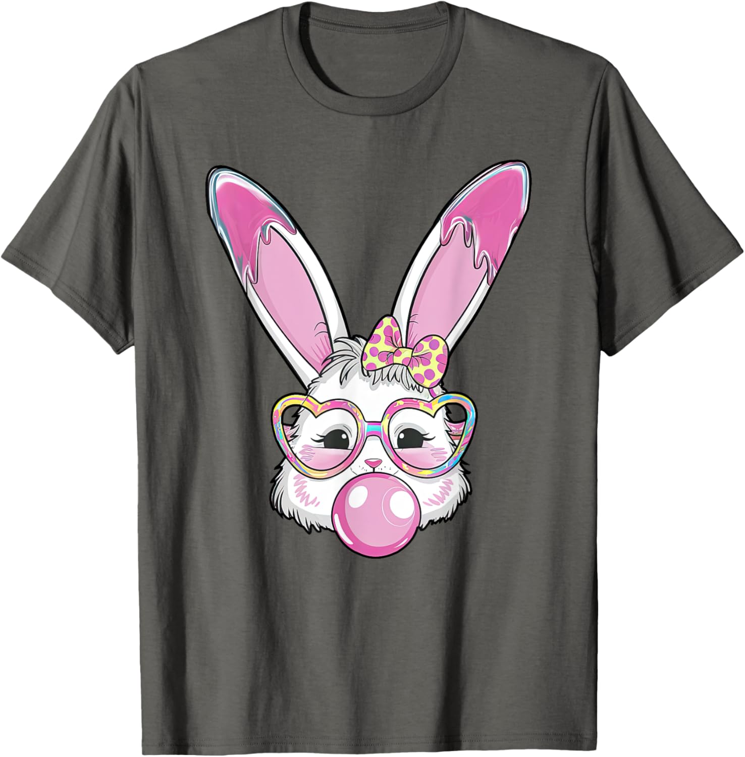 Cute Rabbit Bunny Blowing Bubble Gum Easter Day Coquette Bow T-Shirt