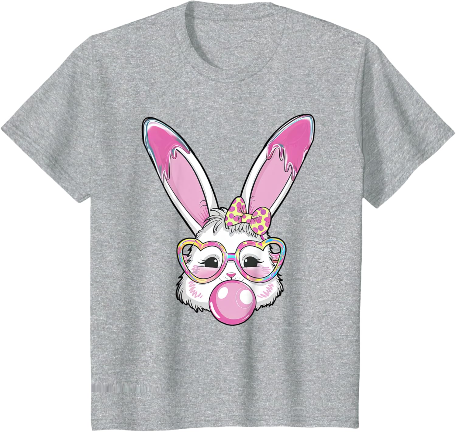 Cute Rabbit Bunny Blowing Bubble Gum Easter Day Coquette Bow T-Shirt