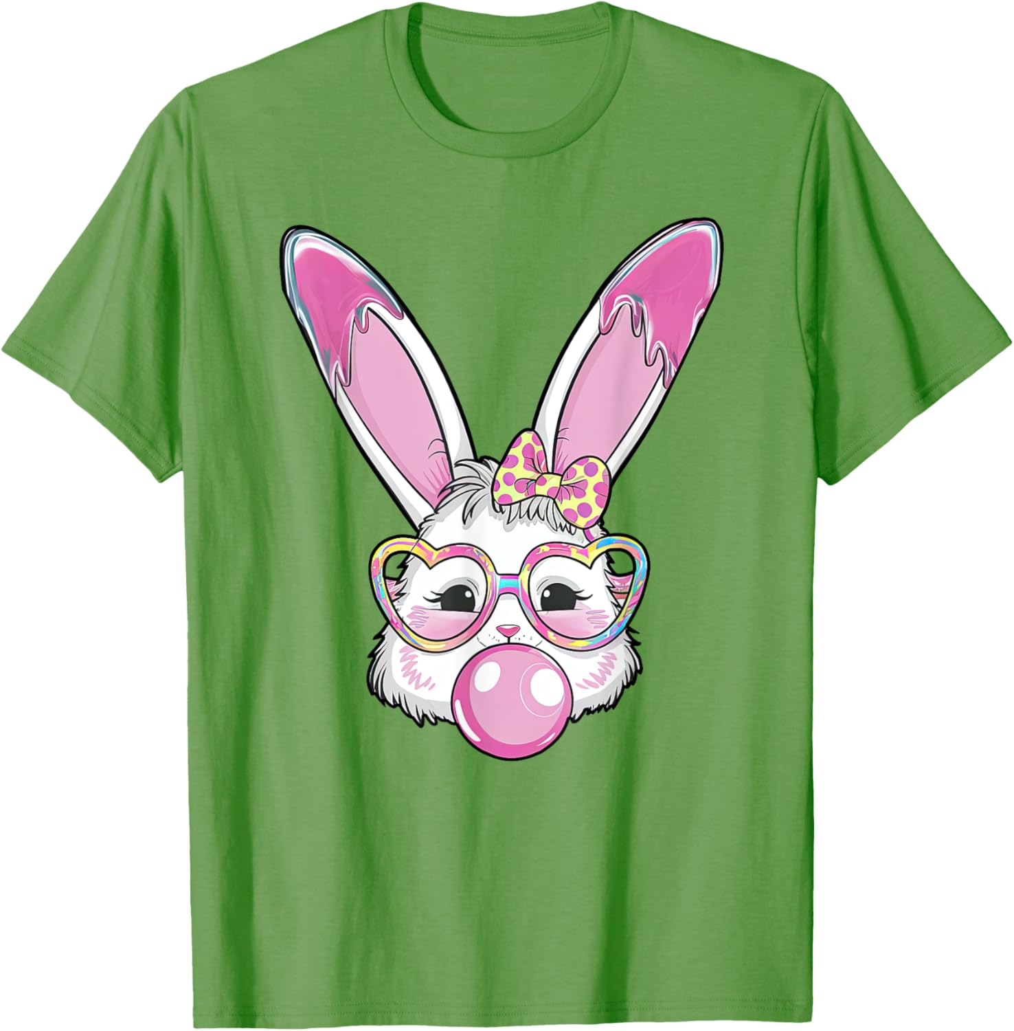 Cute Rabbit Bunny Blowing Bubble Gum Easter Day Coquette Bow T-Shirt