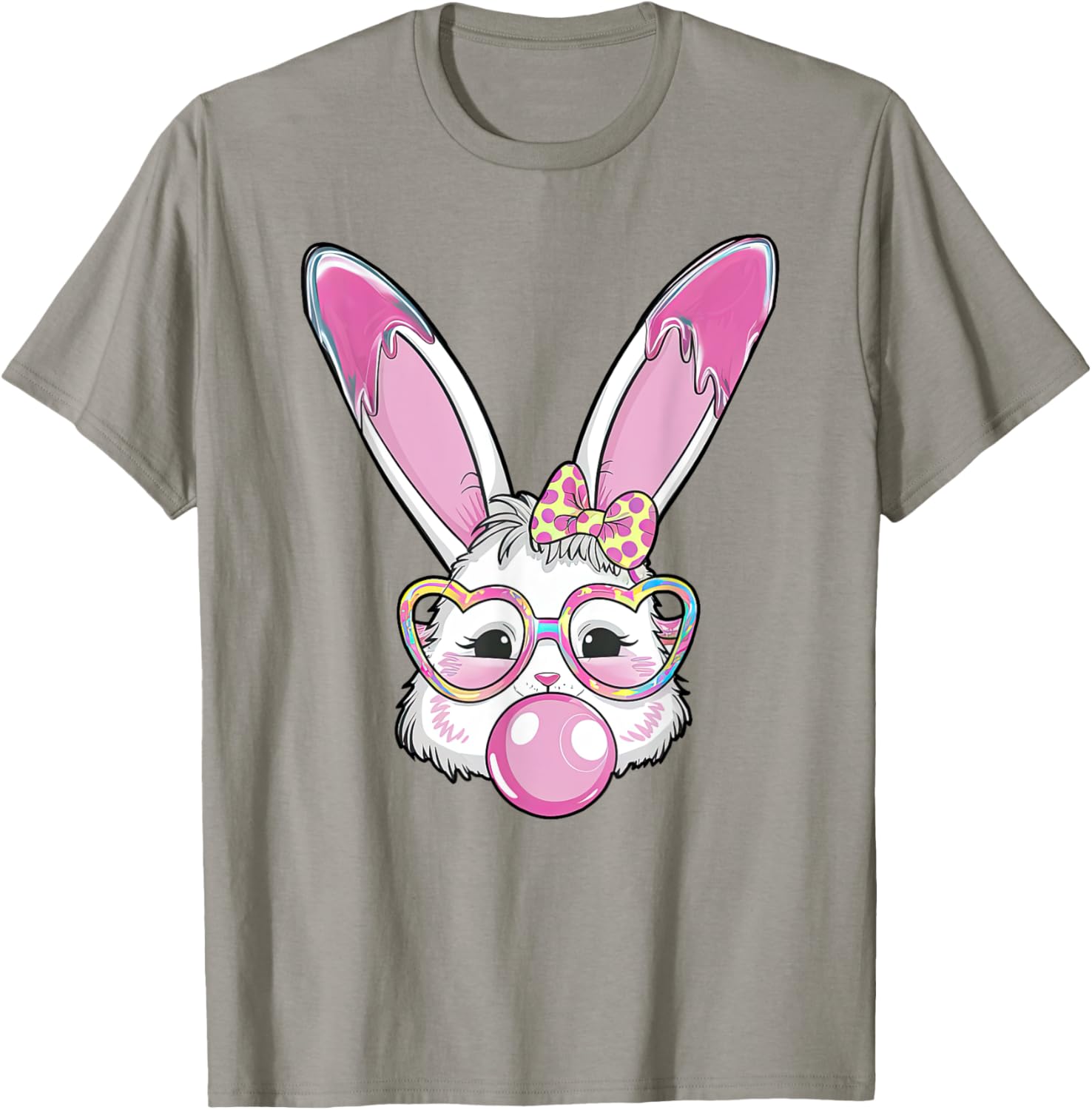 Cute Rabbit Bunny Blowing Bubble Gum Easter Day Coquette Bow T-Shirt