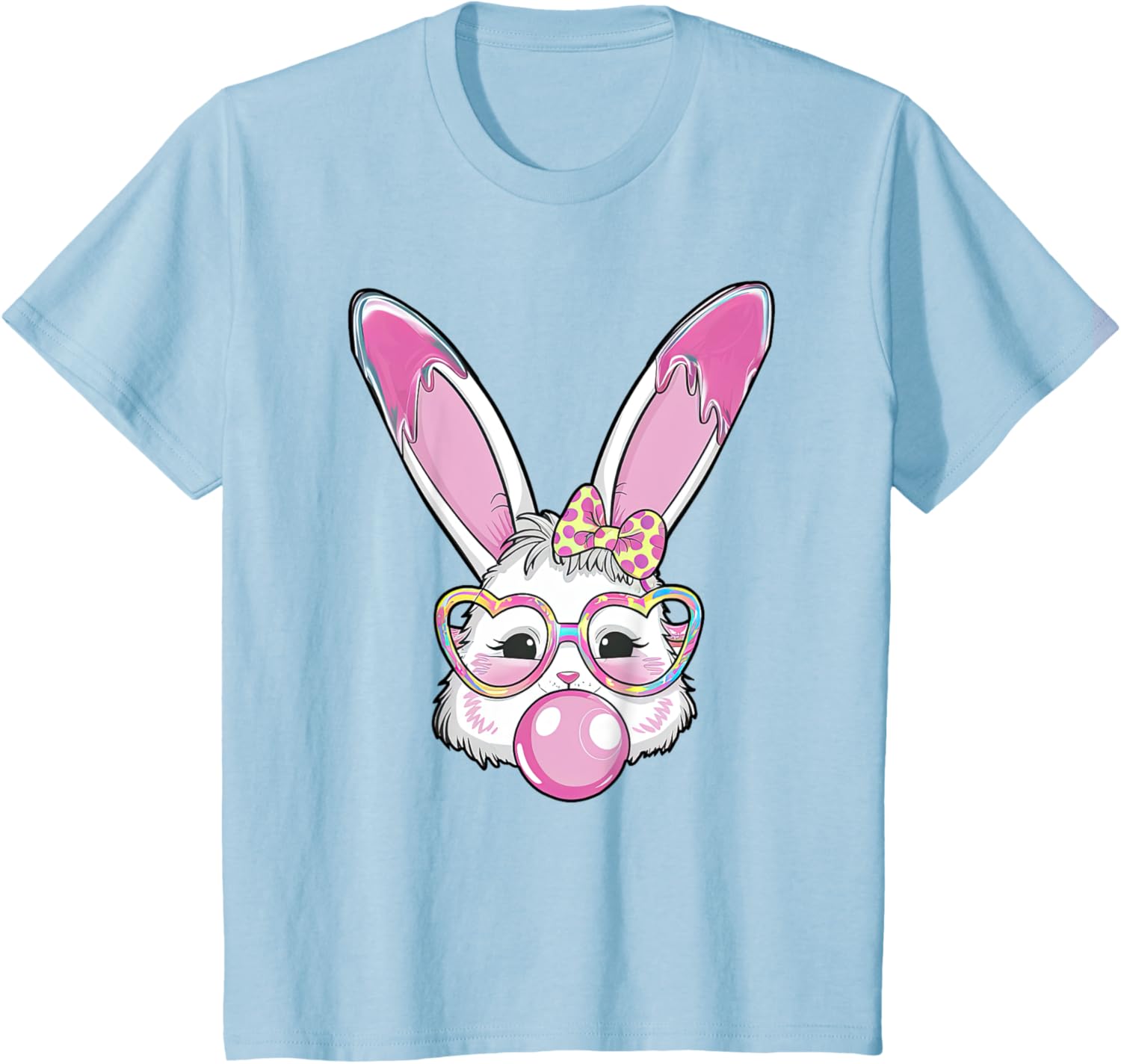 Cute Rabbit Bunny Blowing Bubble Gum Easter Day Coquette Bow T-Shirt