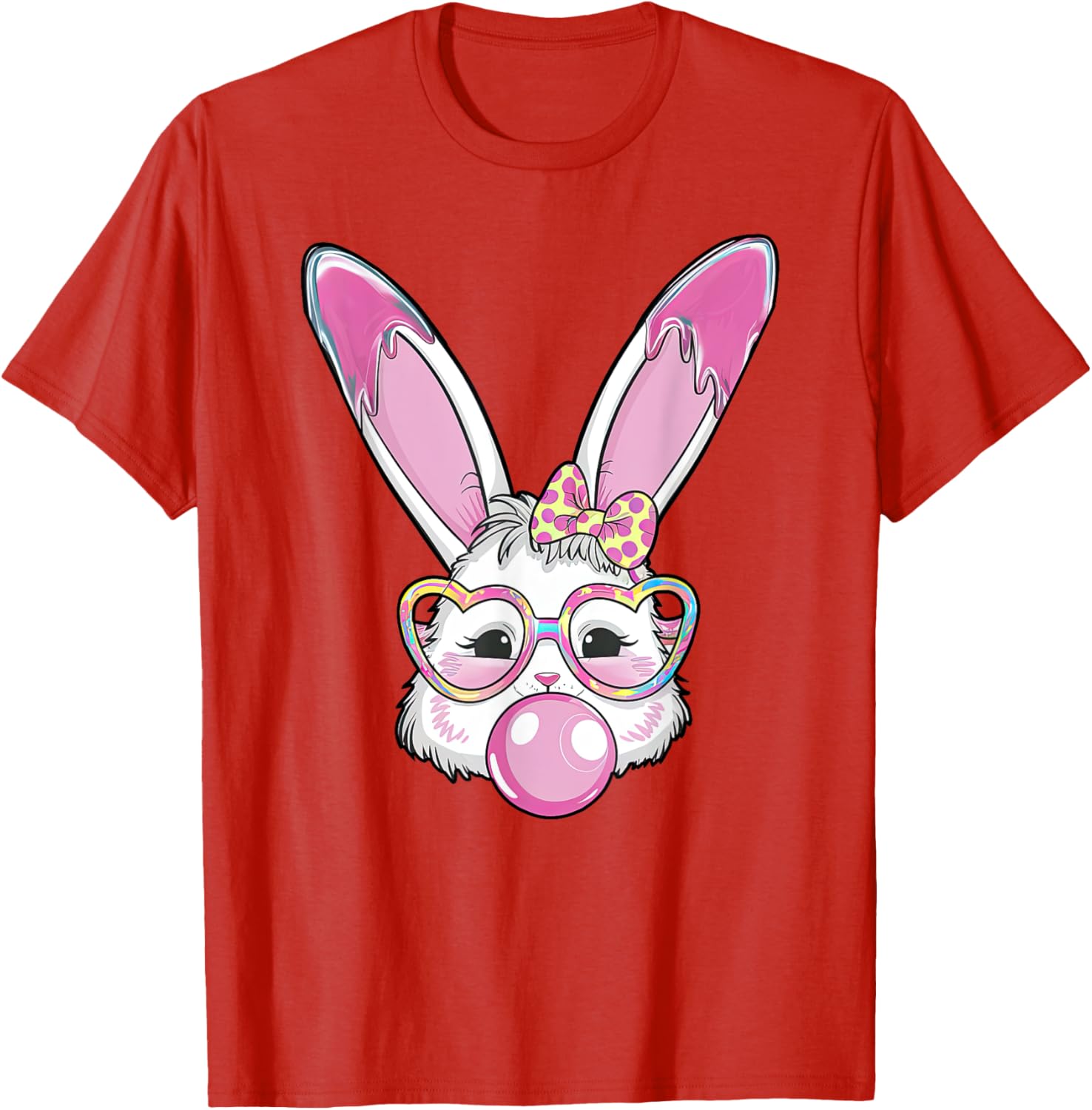 Cute Rabbit Bunny Blowing Bubble Gum Easter Day Coquette Bow T-Shirt