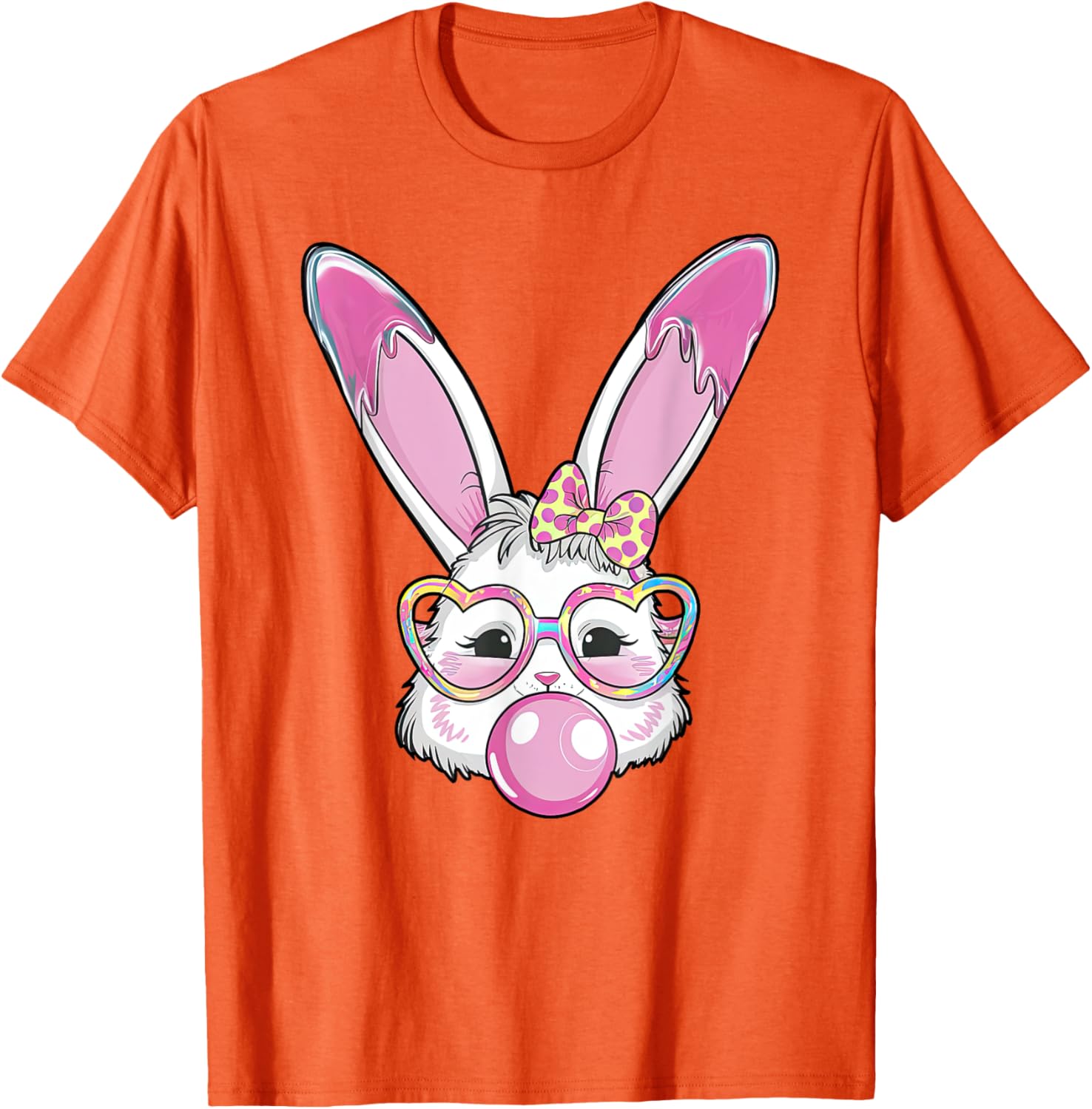 Cute Rabbit Bunny Blowing Bubble Gum Easter Day Coquette Bow T-Shirt