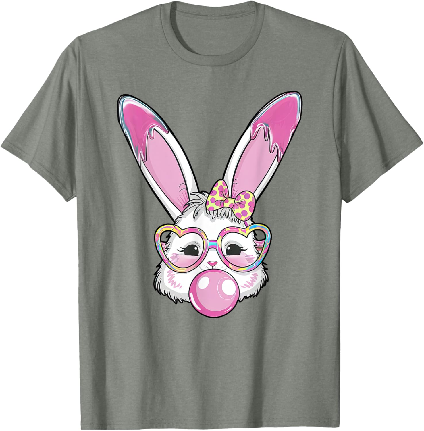 Cute Rabbit Bunny Blowing Bubble Gum Easter Day Coquette Bow T-Shirt