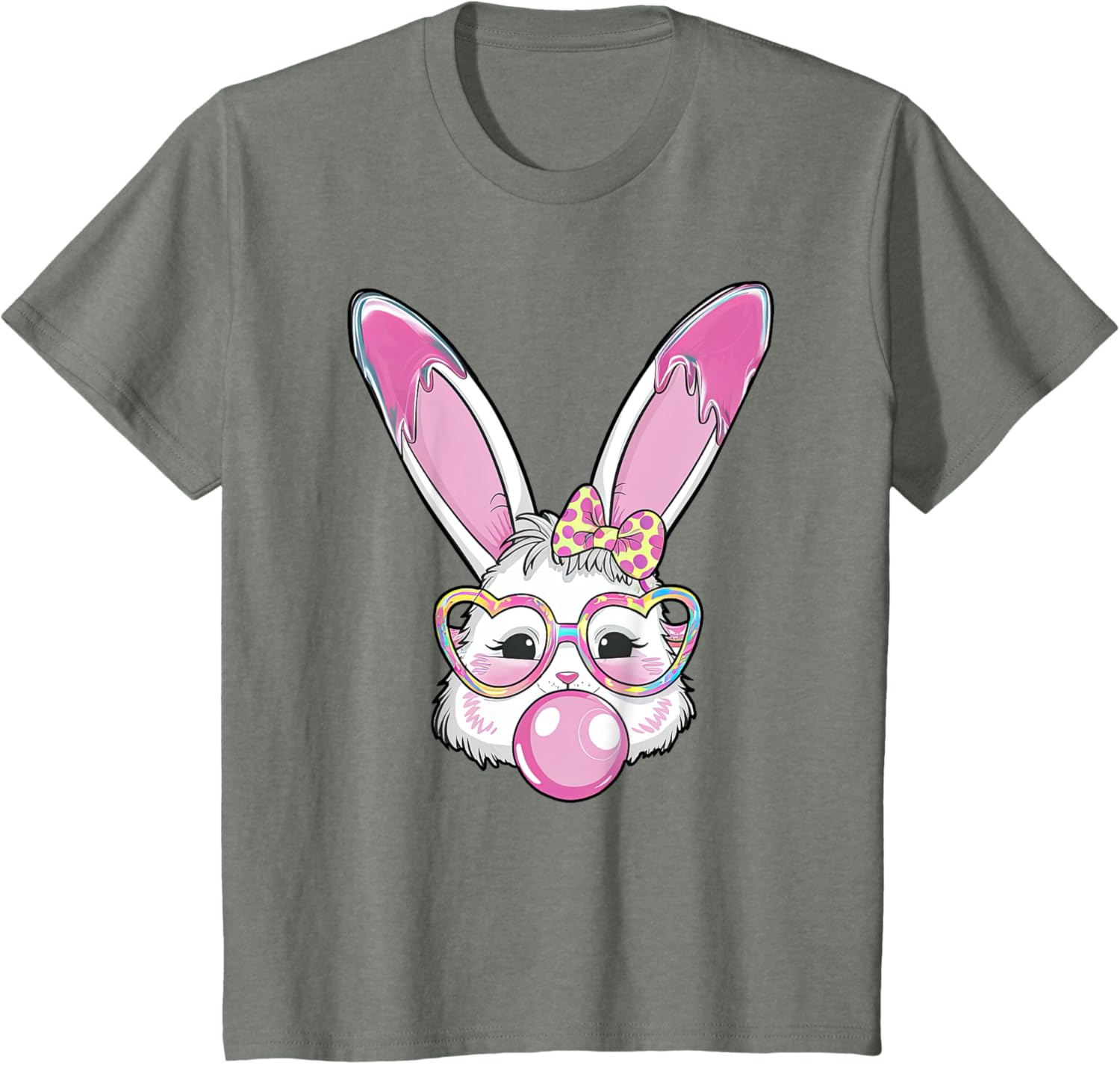 Cute Rabbit Bunny Blowing Bubble Gum Easter Day Coquette Bow T-Shirt