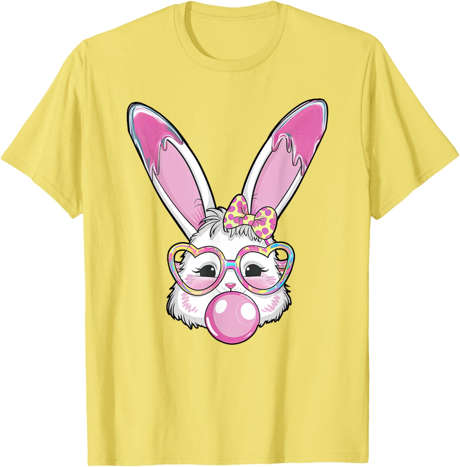 Cute Rabbit Bunny Blowing Bubble Gum Easter Day Coquette Bow T-Shirt