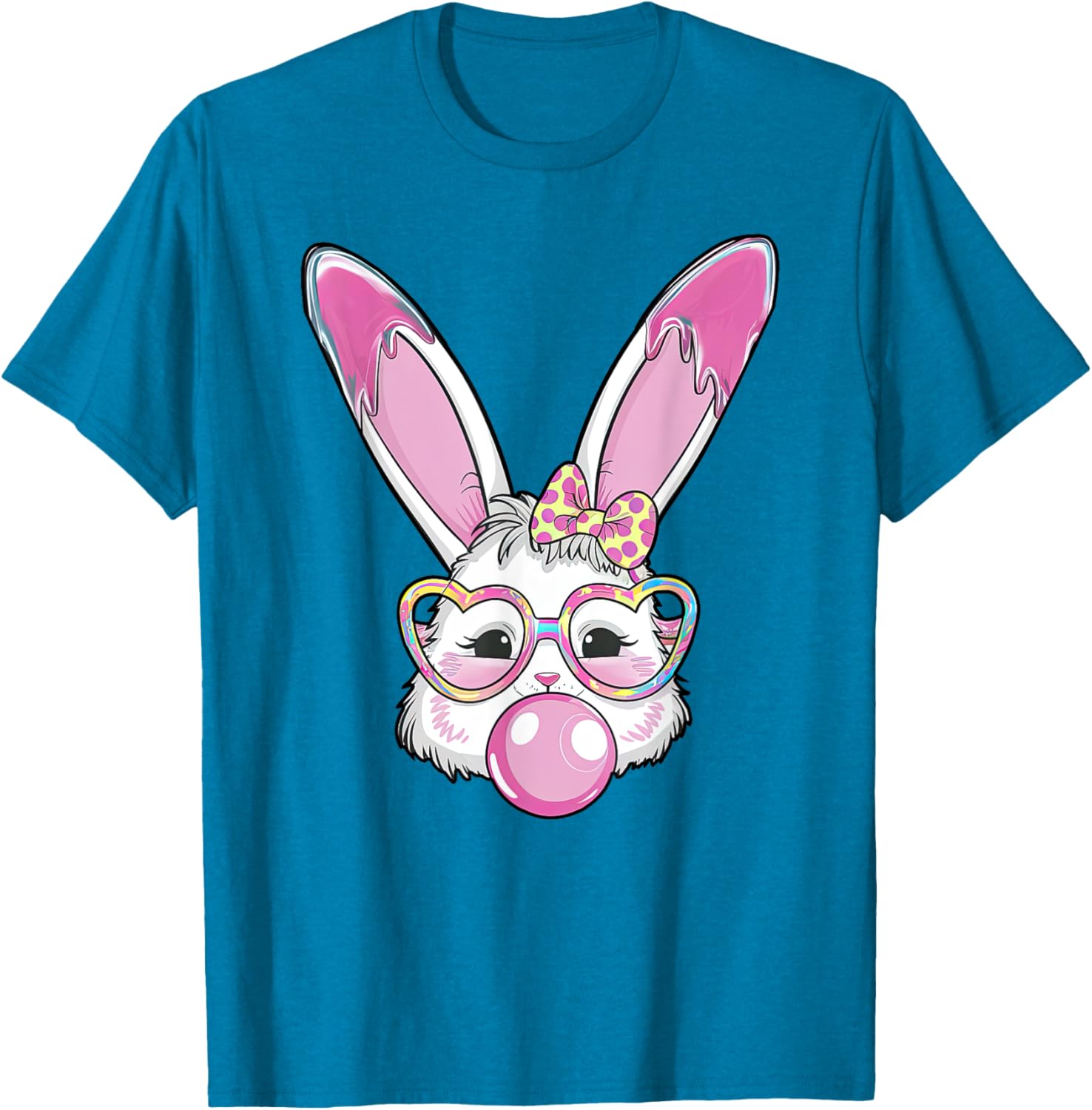 Cute Rabbit Bunny Blowing Bubble Gum Easter Day Coquette Bow T-Shirt