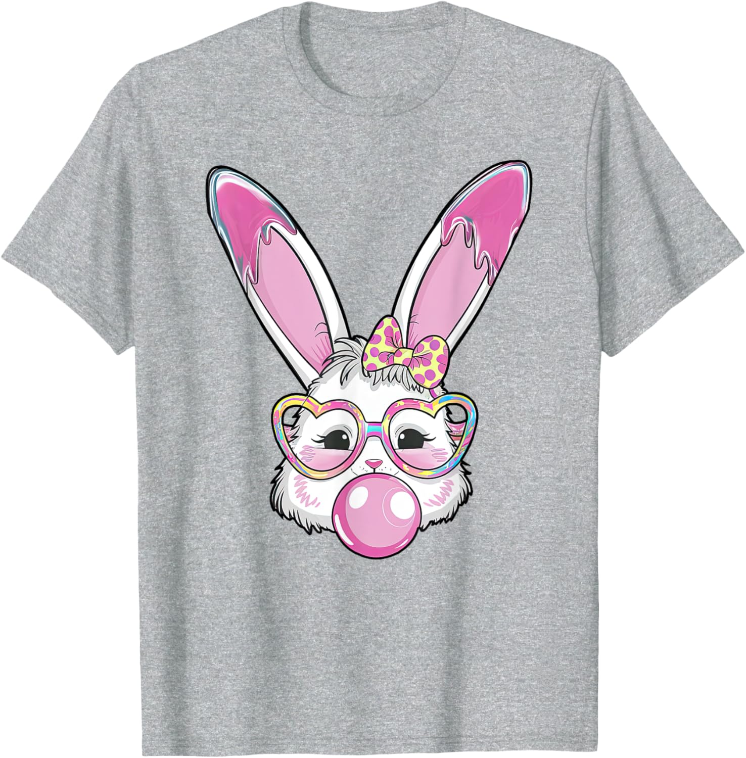 Cute Rabbit Bunny Blowing Bubble Gum Easter Day Coquette Bow T-Shirt