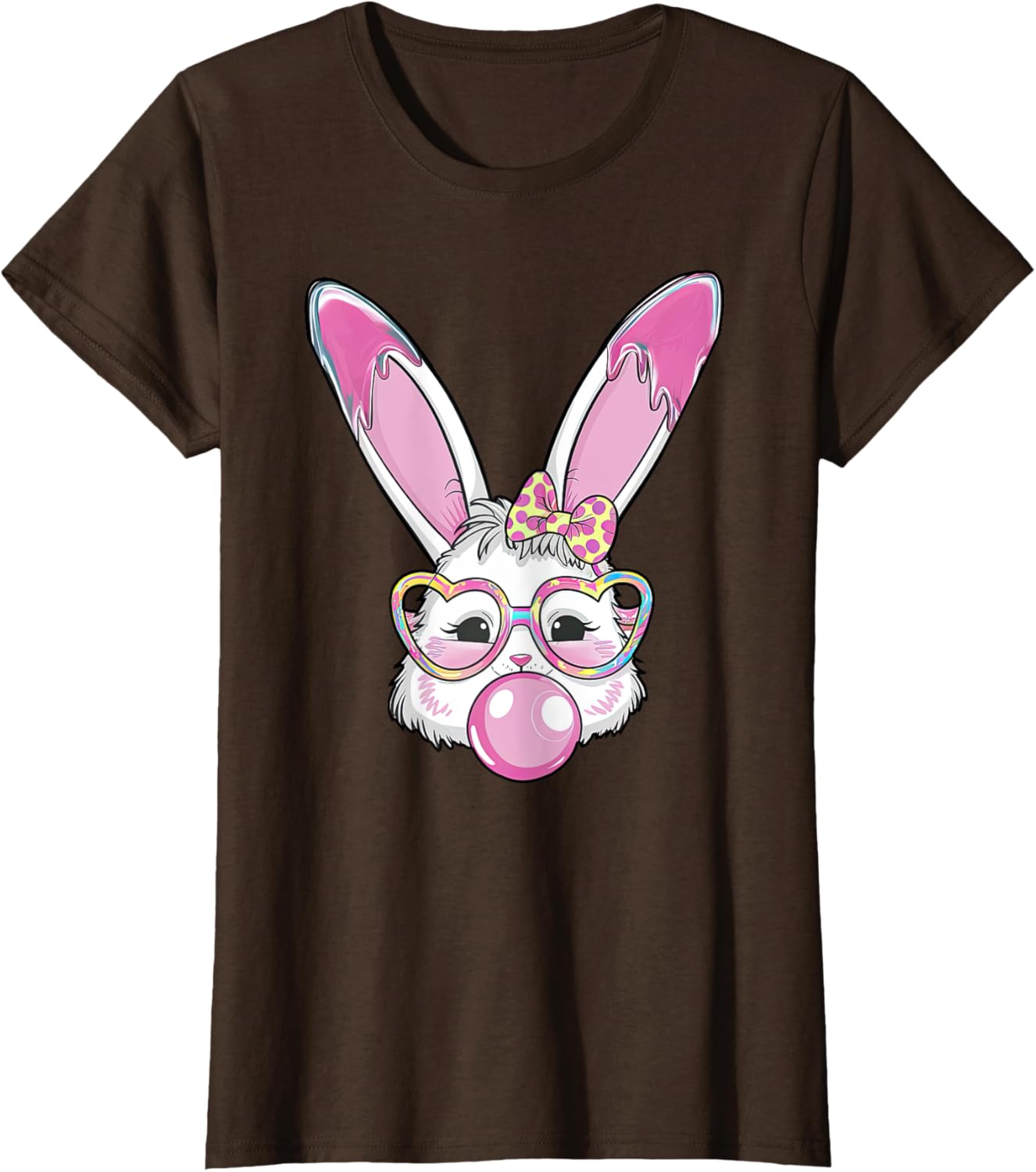 Cute Rabbit Bunny Blowing Bubble Gum Easter Day Coquette Bow T-Shirt