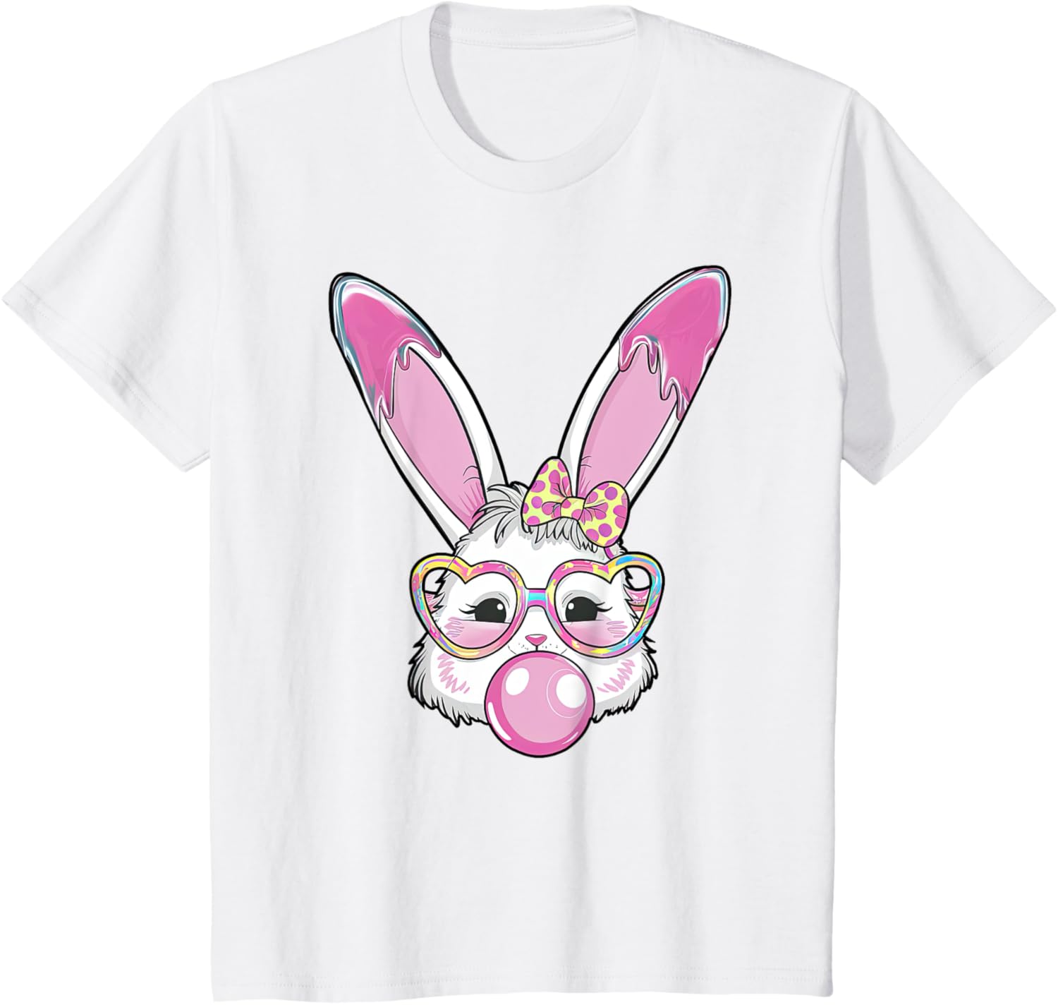 Cute Rabbit Bunny Blowing Bubble Gum Easter Day Coquette Bow T-Shirt