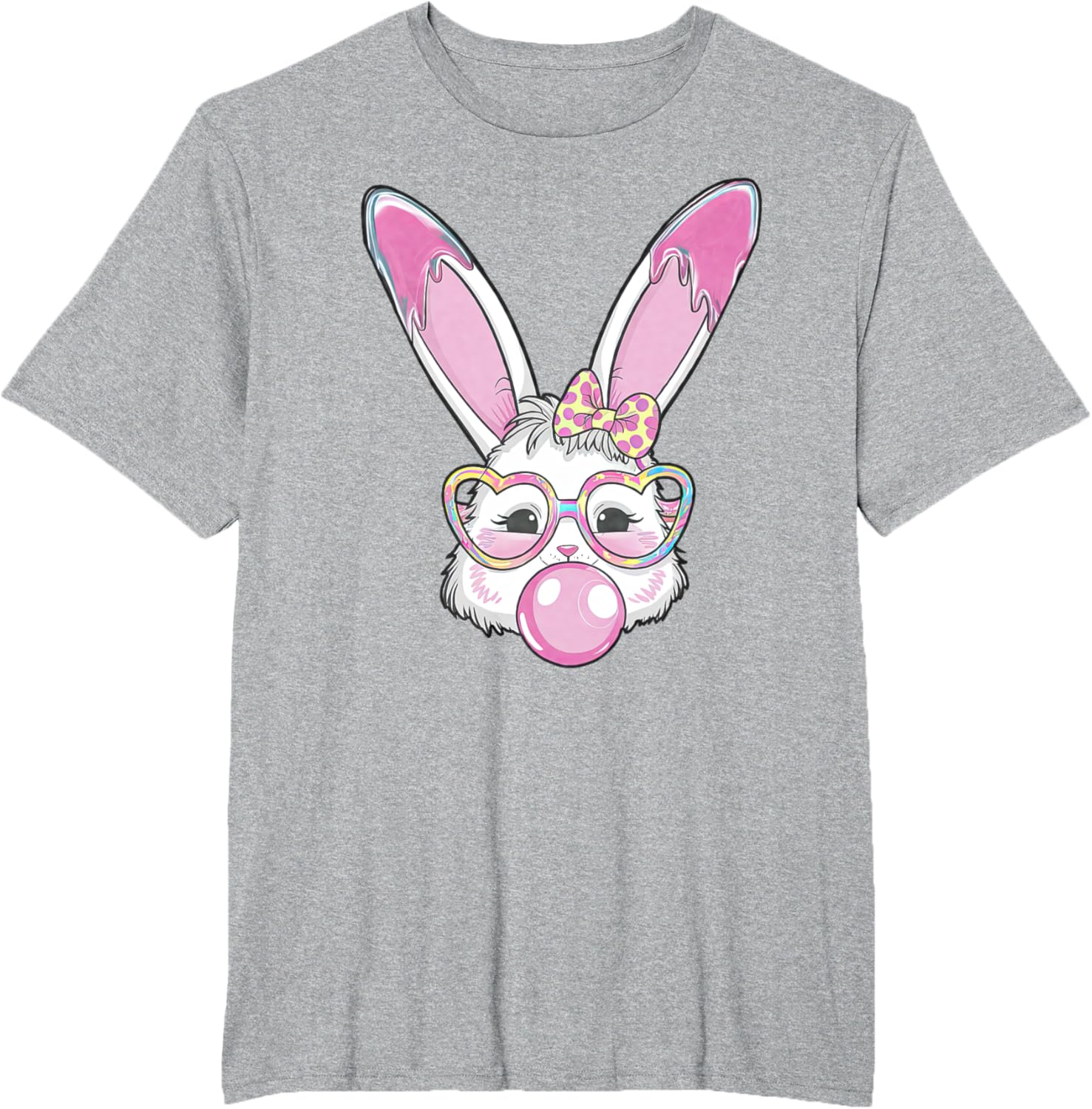 Cute Rabbit Bunny Blowing Bubble Gum Easter Day Coquette Bow T-Shirt