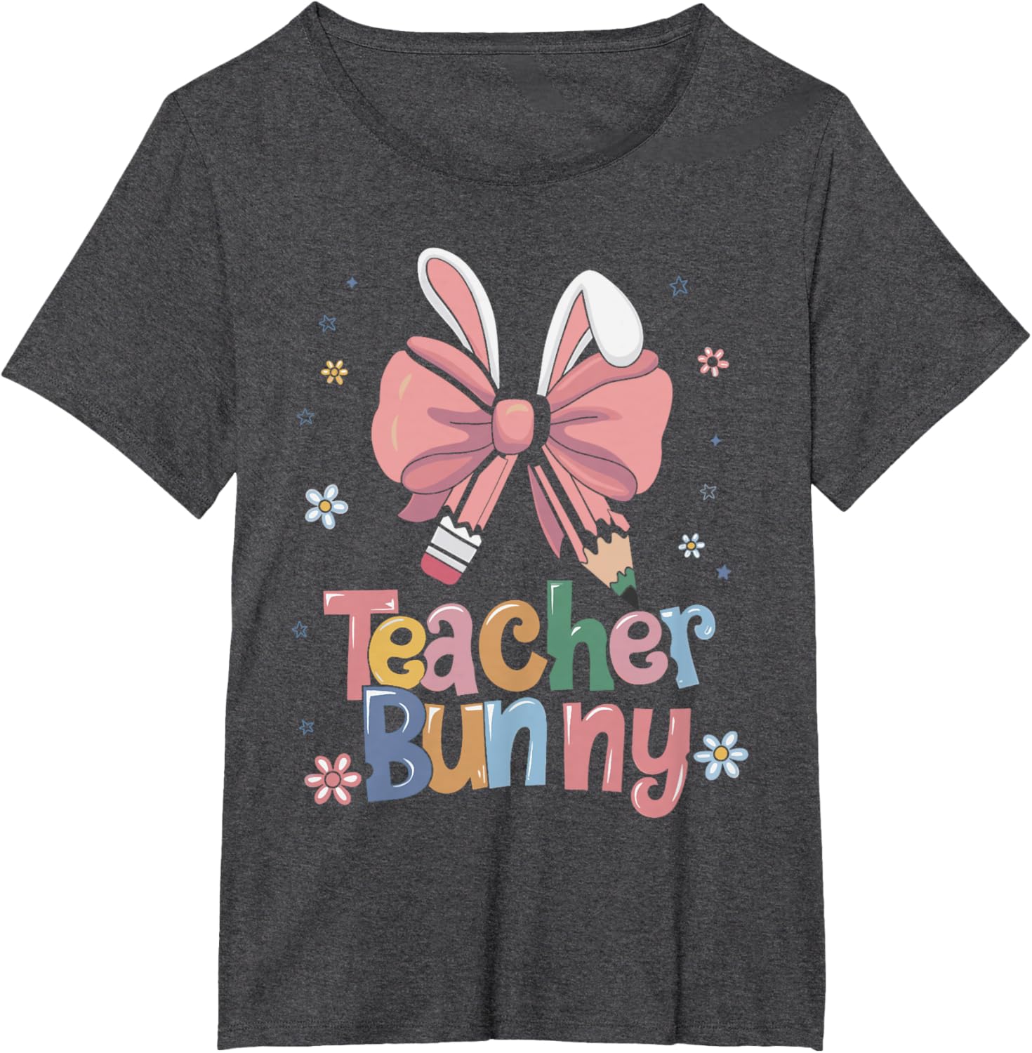 Cute Retro Teacher Bunny Coquette Bow Pencil Easter Outfit T-Shirt