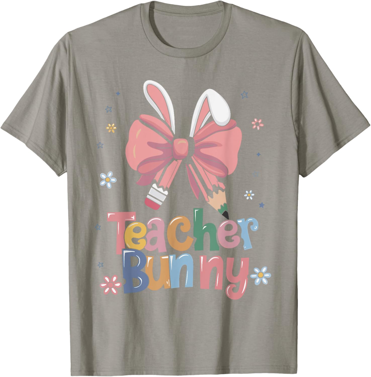 Cute Retro Teacher Bunny Coquette Bow Pencil Easter Outfit T-Shirt