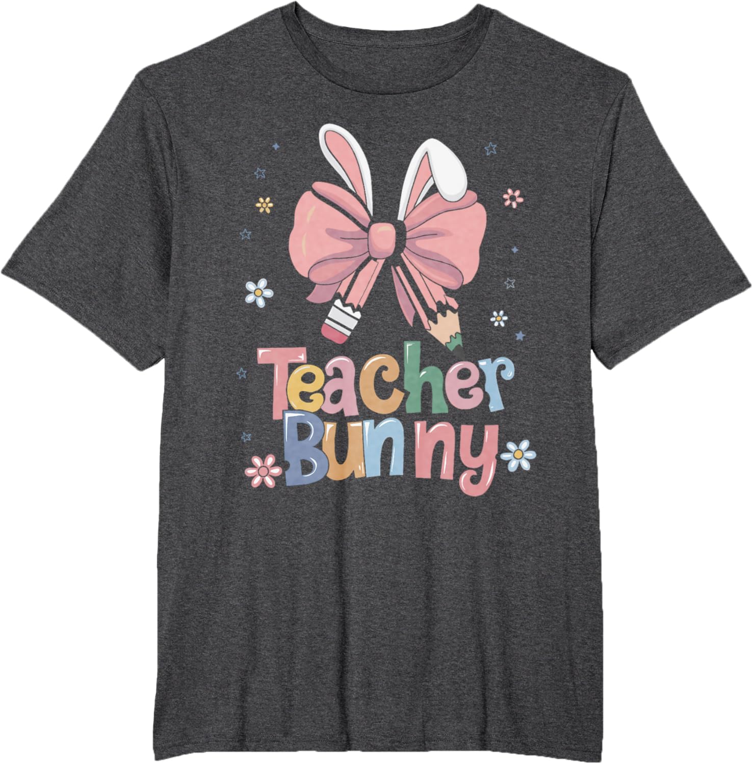 Cute Retro Teacher Bunny Coquette Bow Pencil Easter Outfit T-Shirt