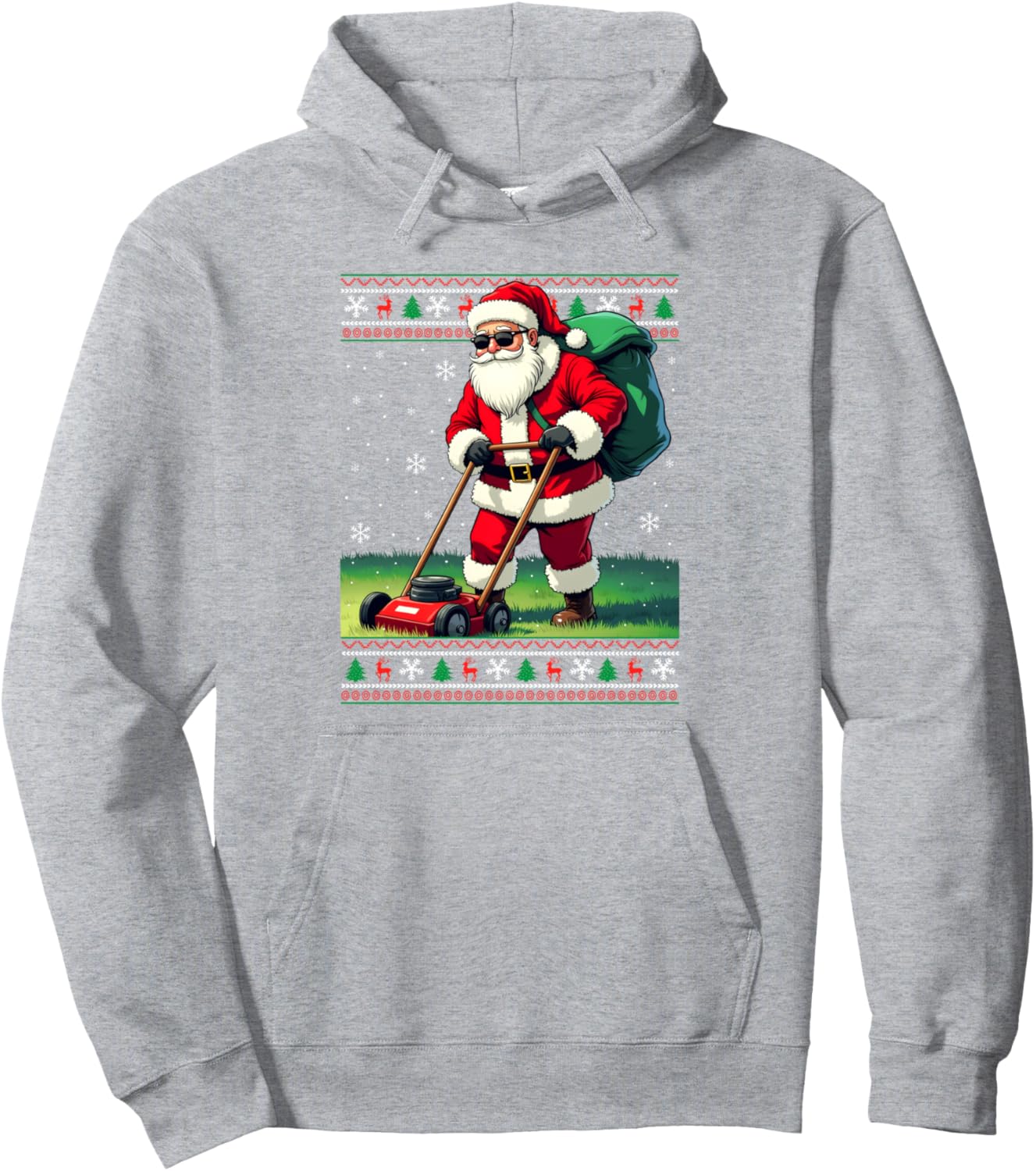 Cute Santa Claus Mowing Lawn Ugly Christmas Holiday Boys Men Pullover Hoodie