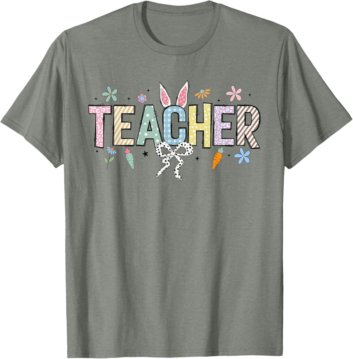 Cute Teacher Bunny Easter Day Coquette Bow For Women Men T-Shirt