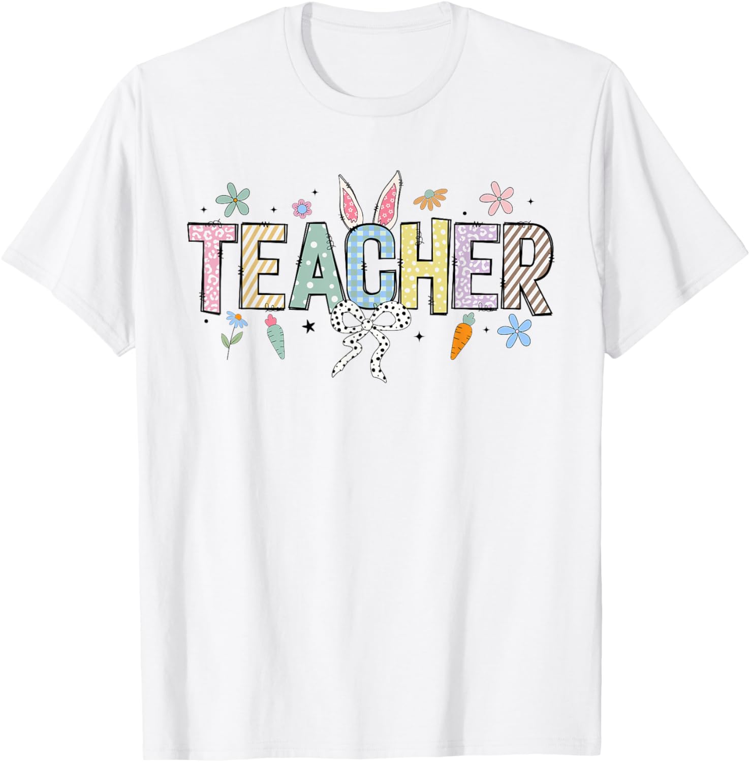 Cute Teacher Bunny Easter Day Coquette Bow For Women Men T-Shirt