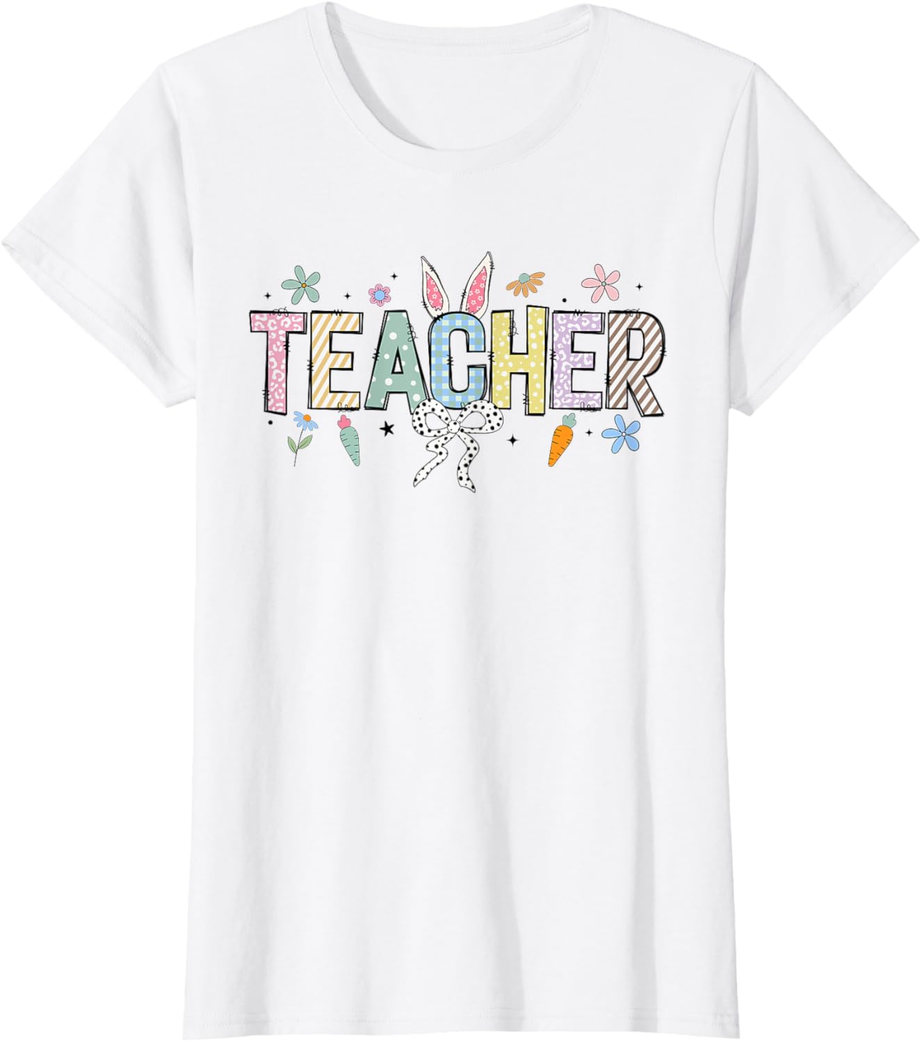 Cute Teacher Bunny Easter Day Coquette Bow For Women Men T-Shirt