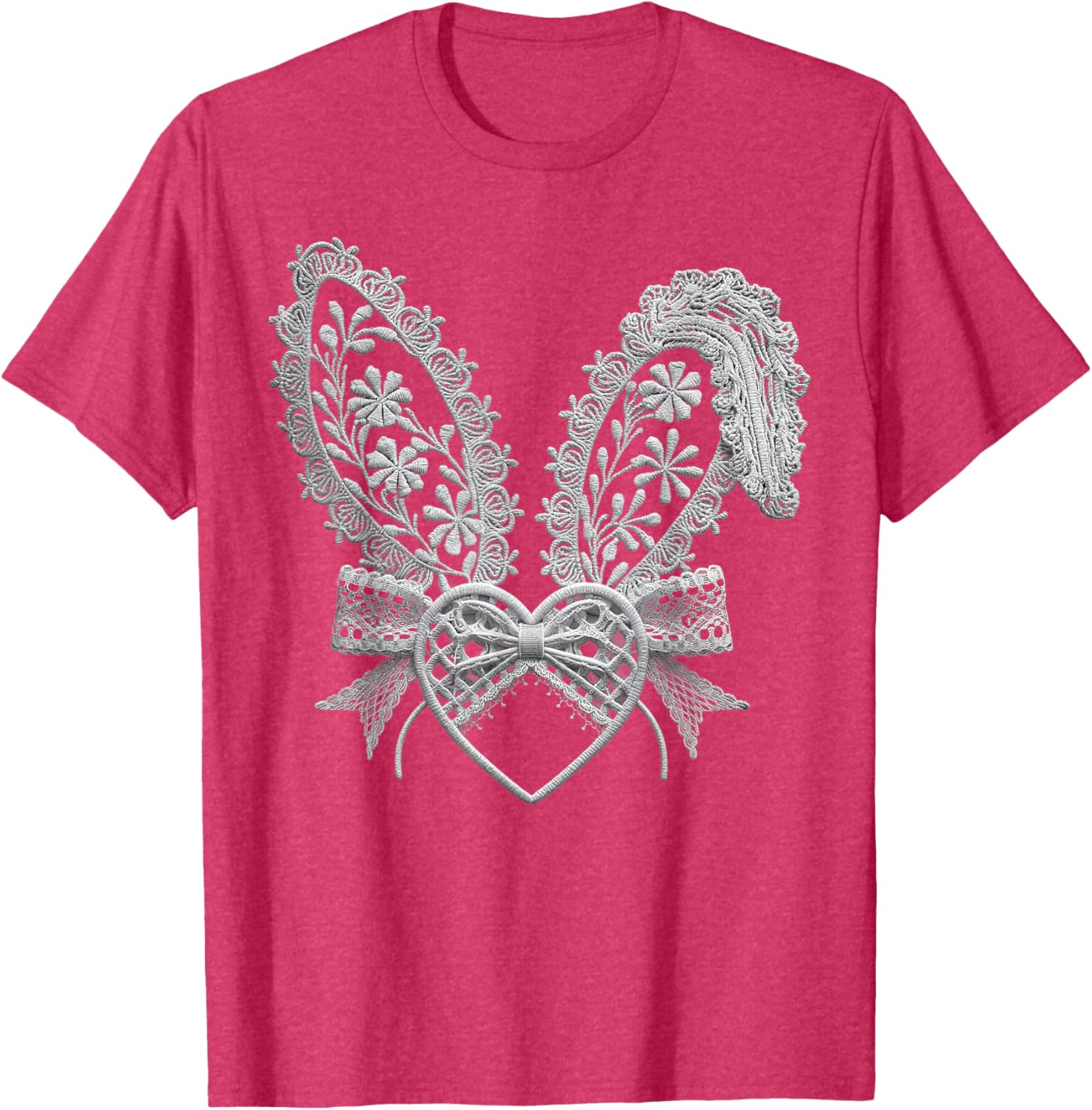 Cute White Lace Easter Bunny Heart Ears Coquette Bow Girls T-Shirt