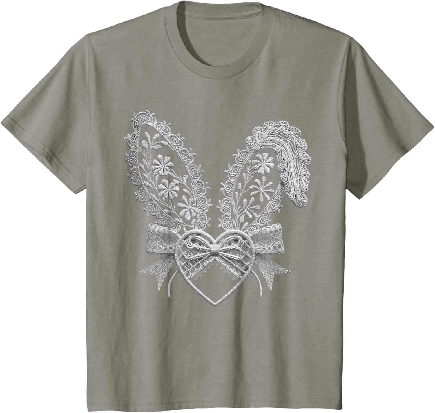 Cute White Lace Easter Bunny Heart Ears Coquette Bow Girls T-Shirt