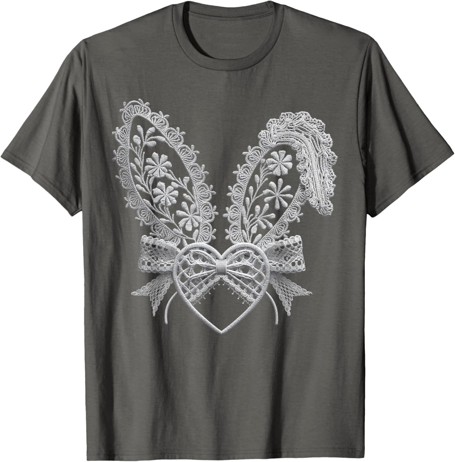 Cute White Lace Easter Bunny Heart Ears Coquette Bow Girls T-Shirt