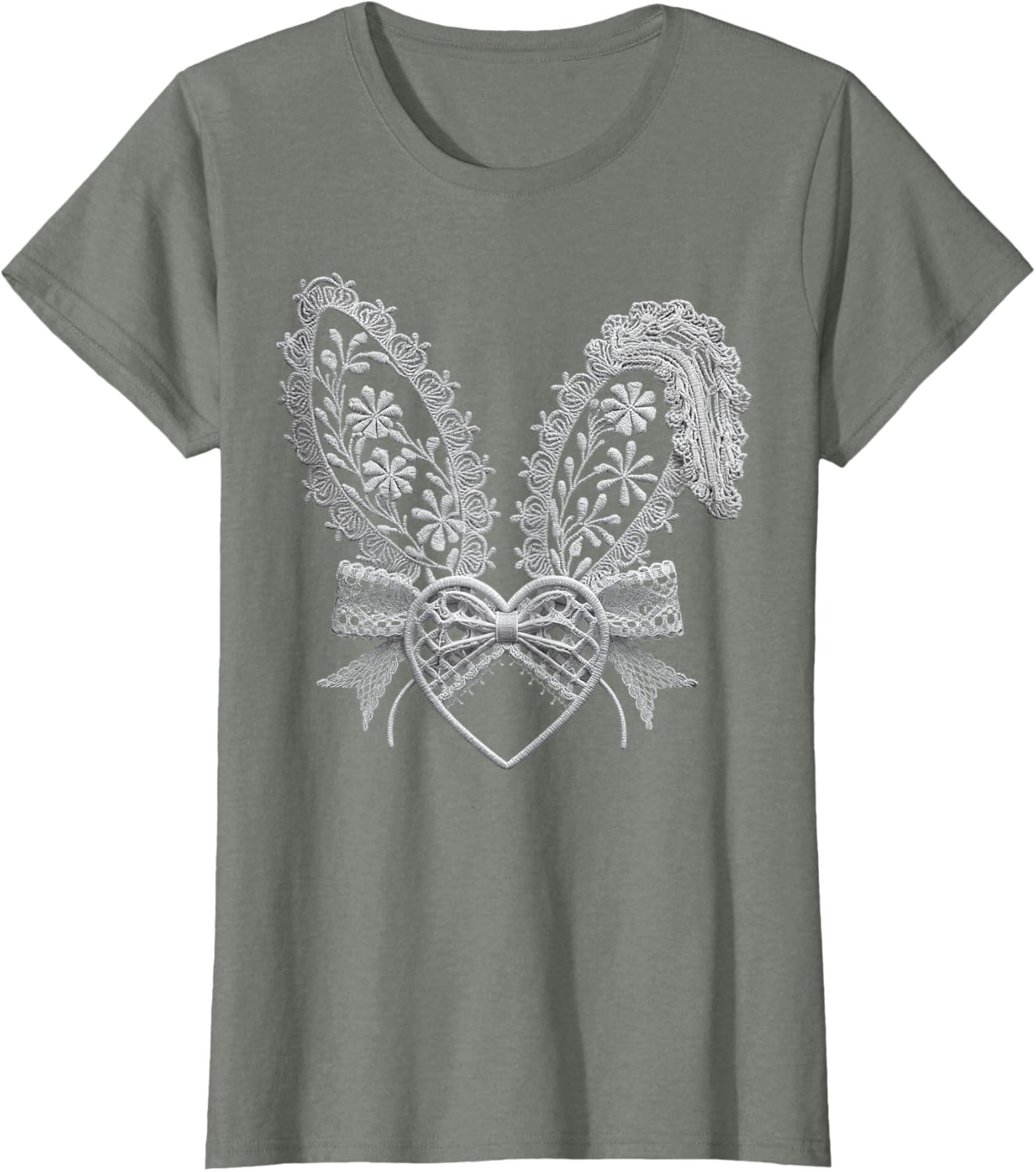 Cute White Lace Easter Bunny Heart Ears Coquette Bow Girls T-Shirt