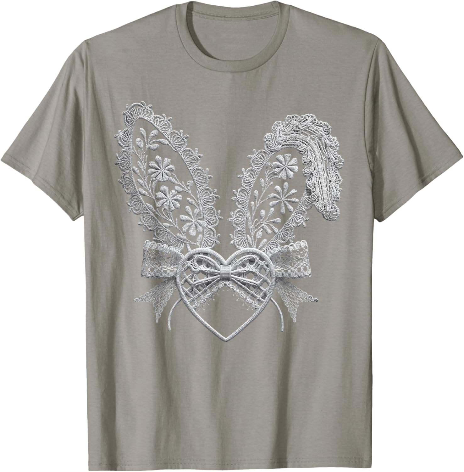 Cute White Lace Easter Bunny Heart Ears Coquette Bow Girls T-Shirt