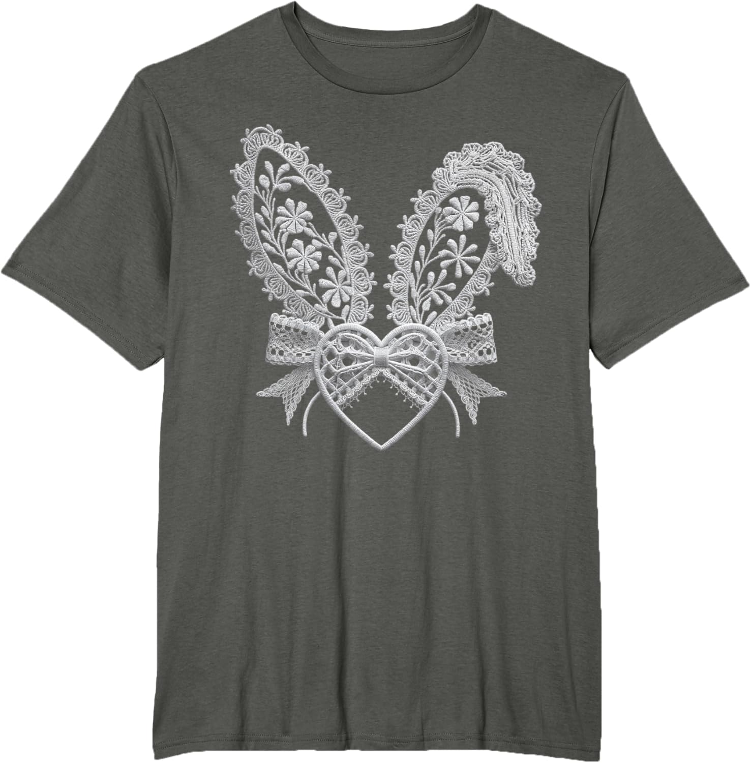 Cute White Lace Easter Bunny Heart Ears Coquette Bow Girls T-Shirt