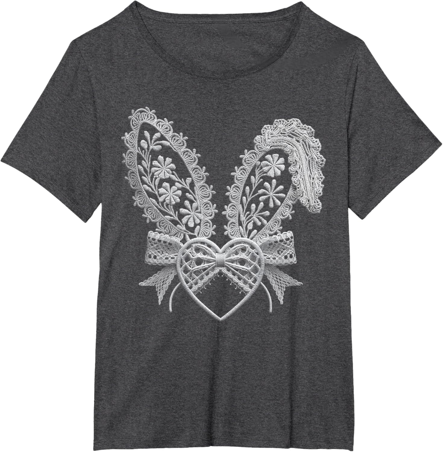 Cute White Lace Easter Bunny Heart Ears Coquette Bow Girls T-Shirt