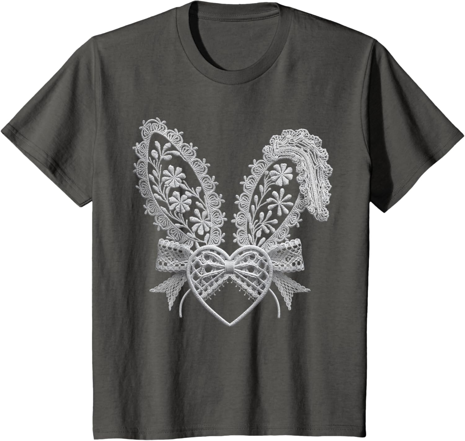 Cute White Lace Easter Bunny Heart Ears Coquette Bow Girls T-Shirt