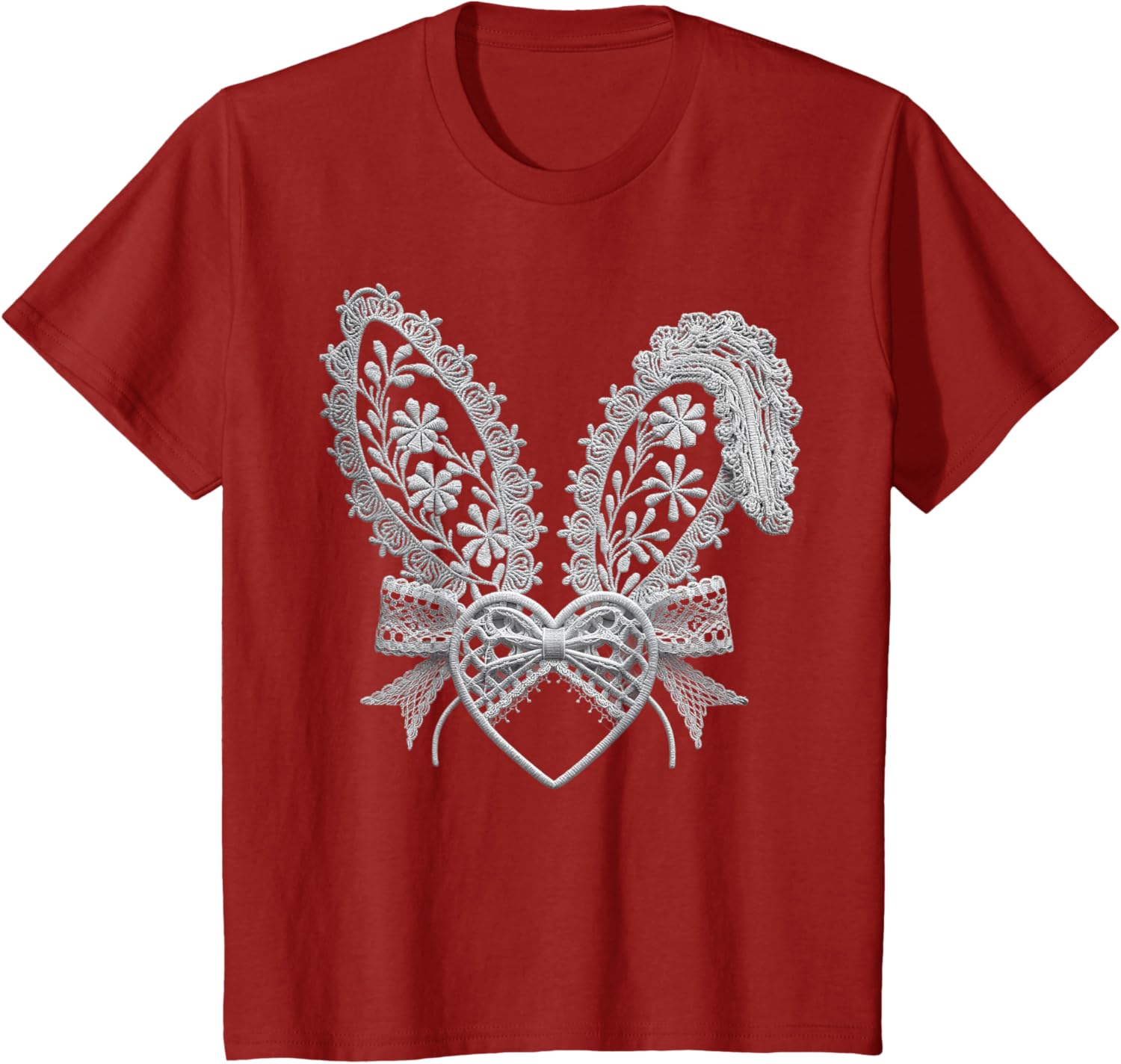 Cute White Lace Easter Bunny Heart Ears Coquette Bow Girls T-Shirt