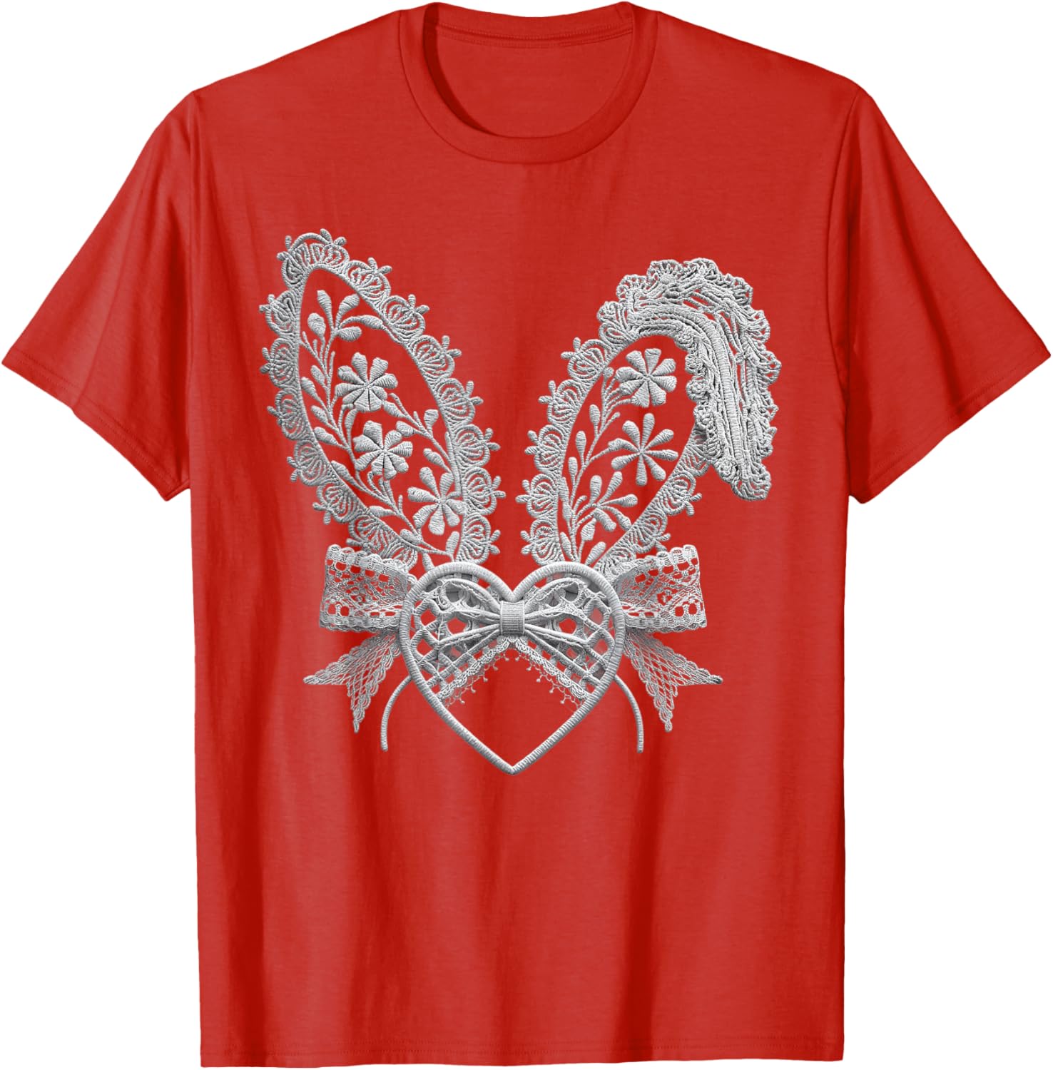 Cute White Lace Easter Bunny Heart Ears Coquette Bow Girls T-Shirt