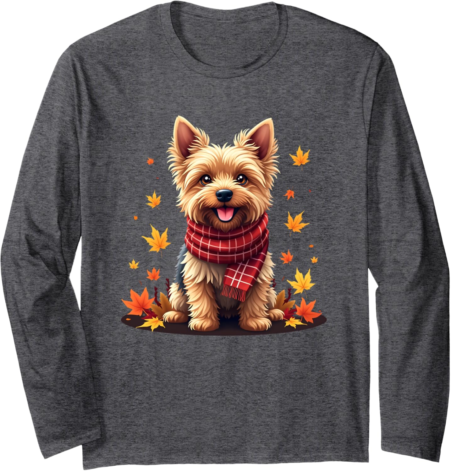 Cute Yorkie Dog Fall Vibes Autumn Leaves Thanksgiving day Long Sleeve T-Shirt