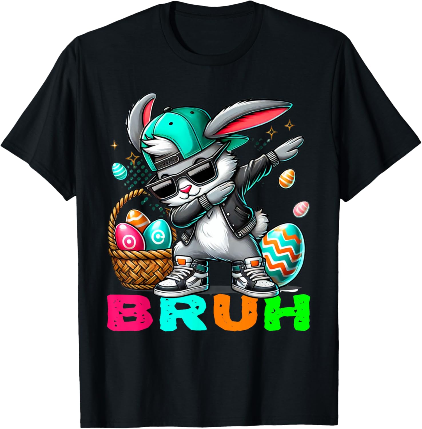 Dabbing Bunny Easter Bruh Meme Easter Day Eggs Boys Kids Men T-Shirt