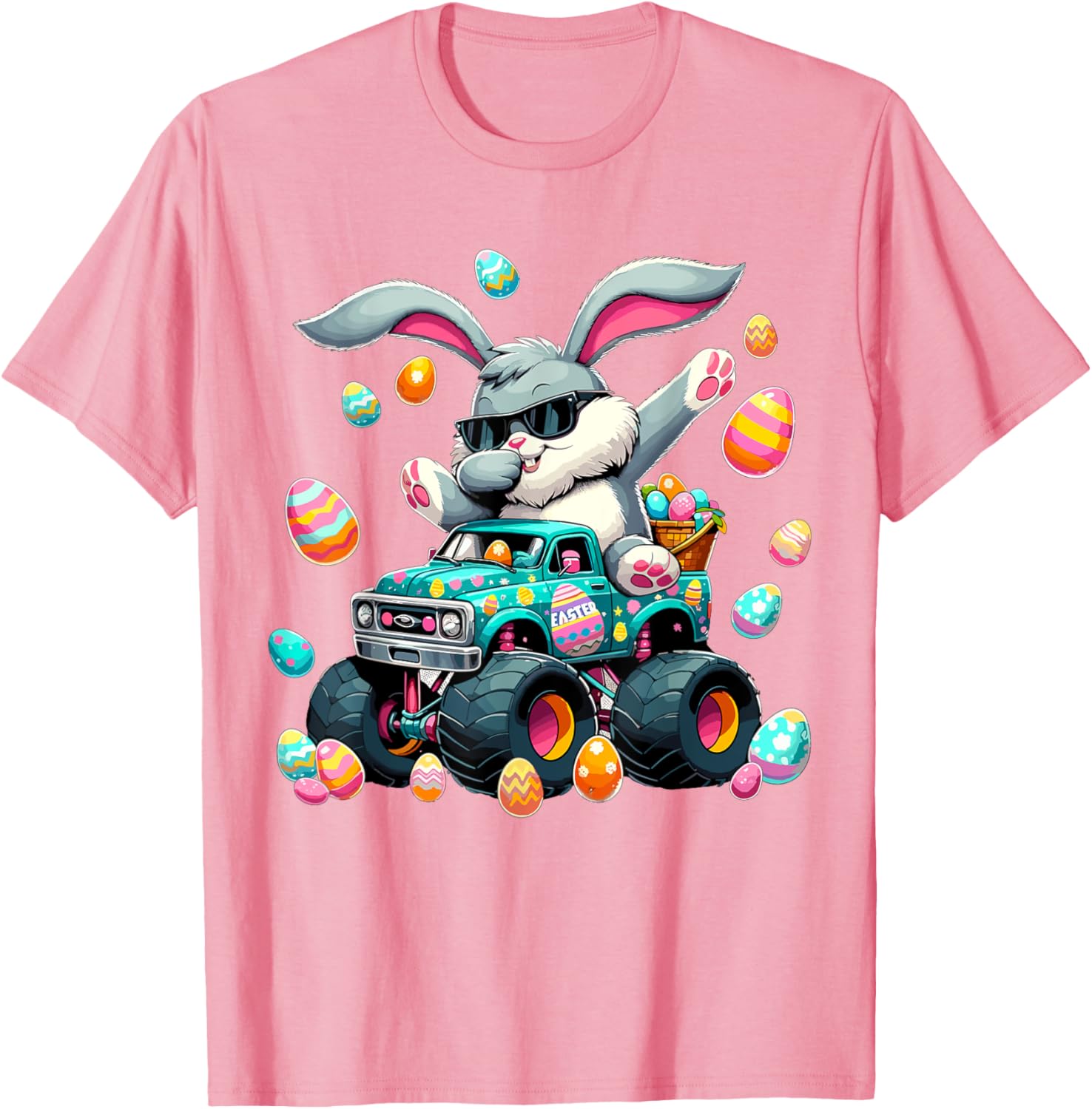 Dabbing Bunny Happy Easter Boys Kids Monster Truck Easter T-Shirt