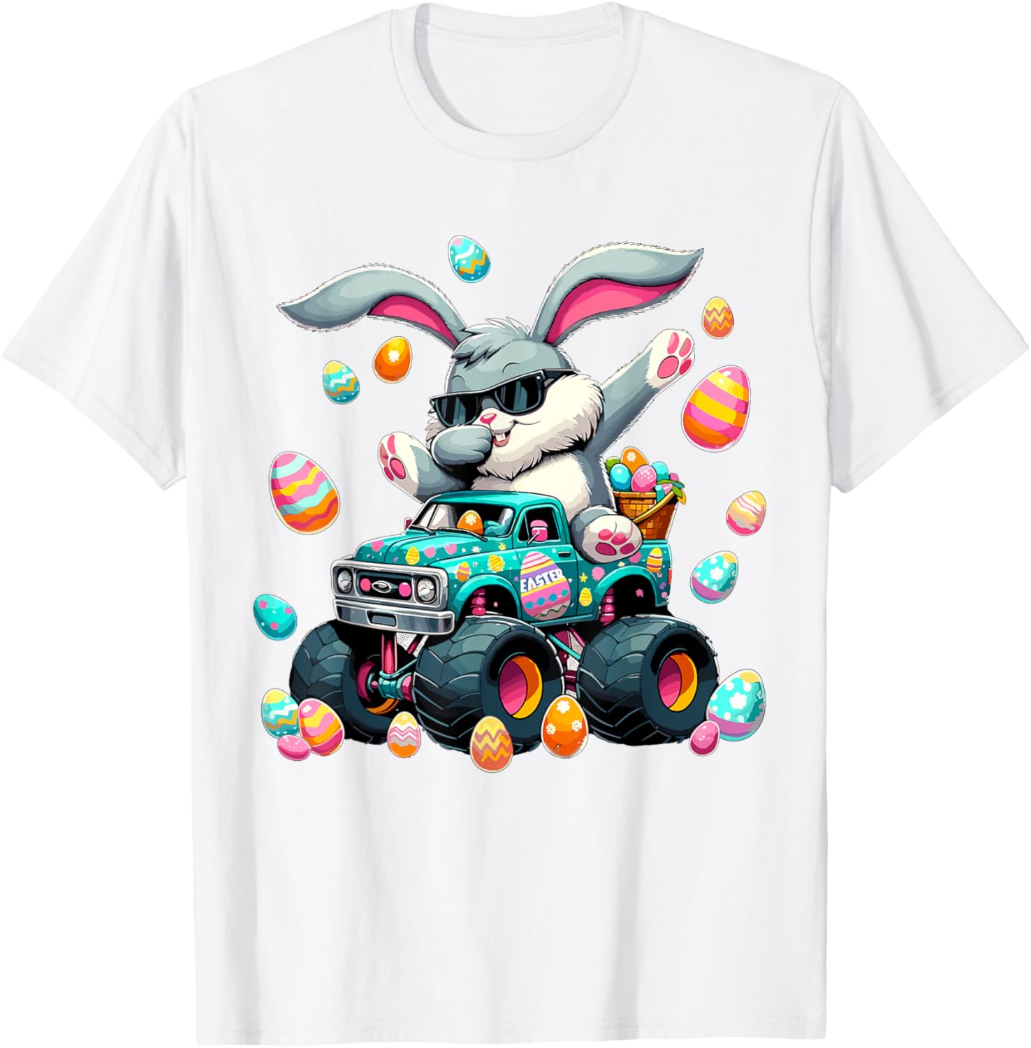 Dabbing Bunny Happy Easter Boys Kids Monster Truck Easter T-Shirt