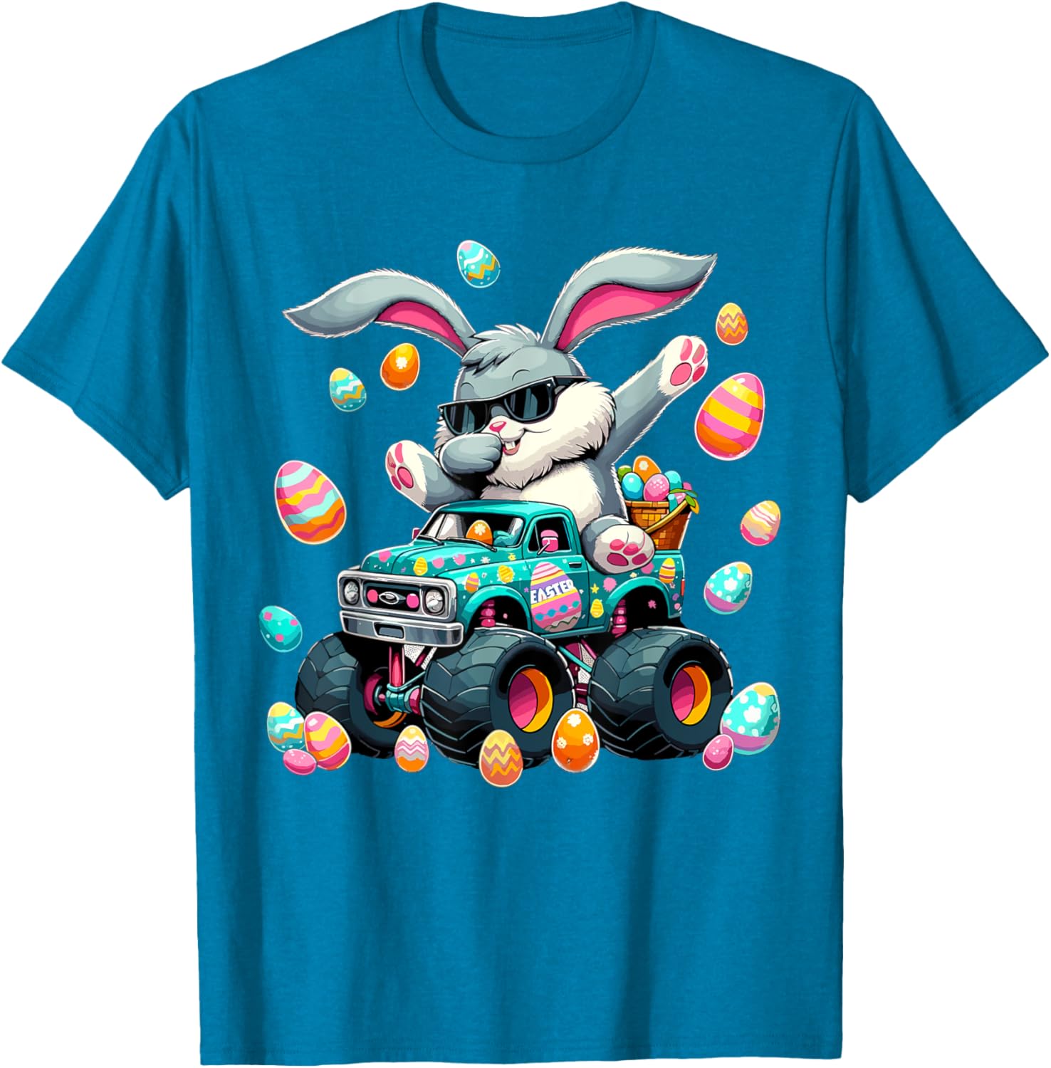 Dabbing Bunny Happy Easter Boys Kids Monster Truck Easter T-Shirt