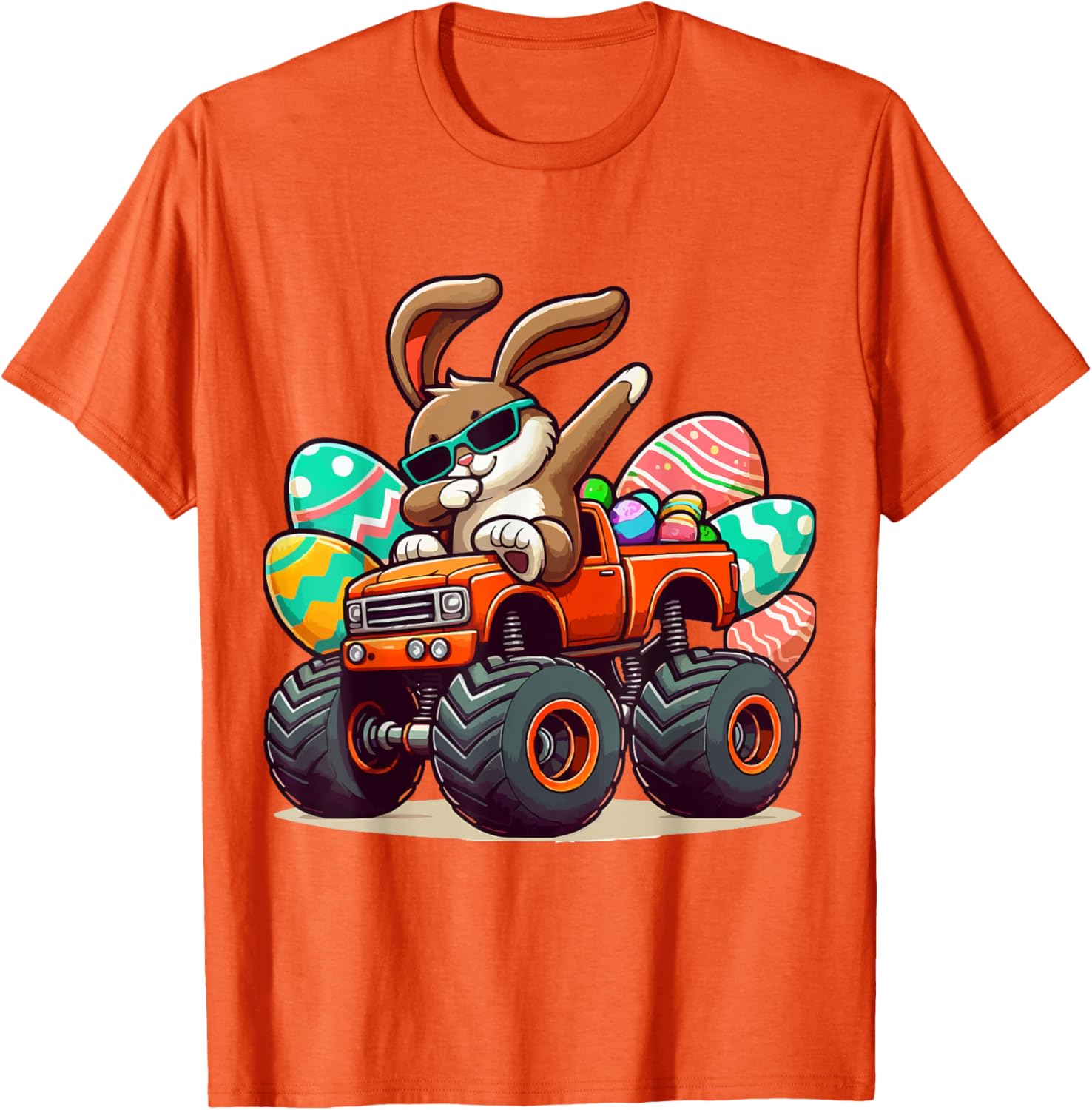 Dabbing Bunny Happy Easter Boys Kids Monster Truck Easter T-Shirt