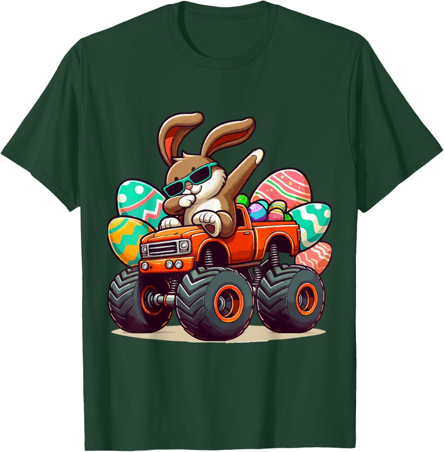 Dabbing Bunny Happy Easter Boys Kids Monster Truck Easter T-Shirt