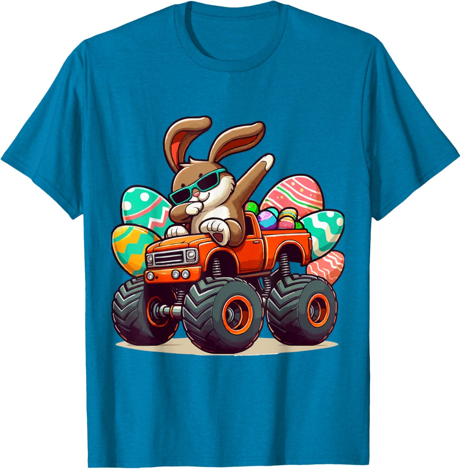 Dabbing Bunny Happy Easter Boys Kids Monster Truck Easter T-Shirt