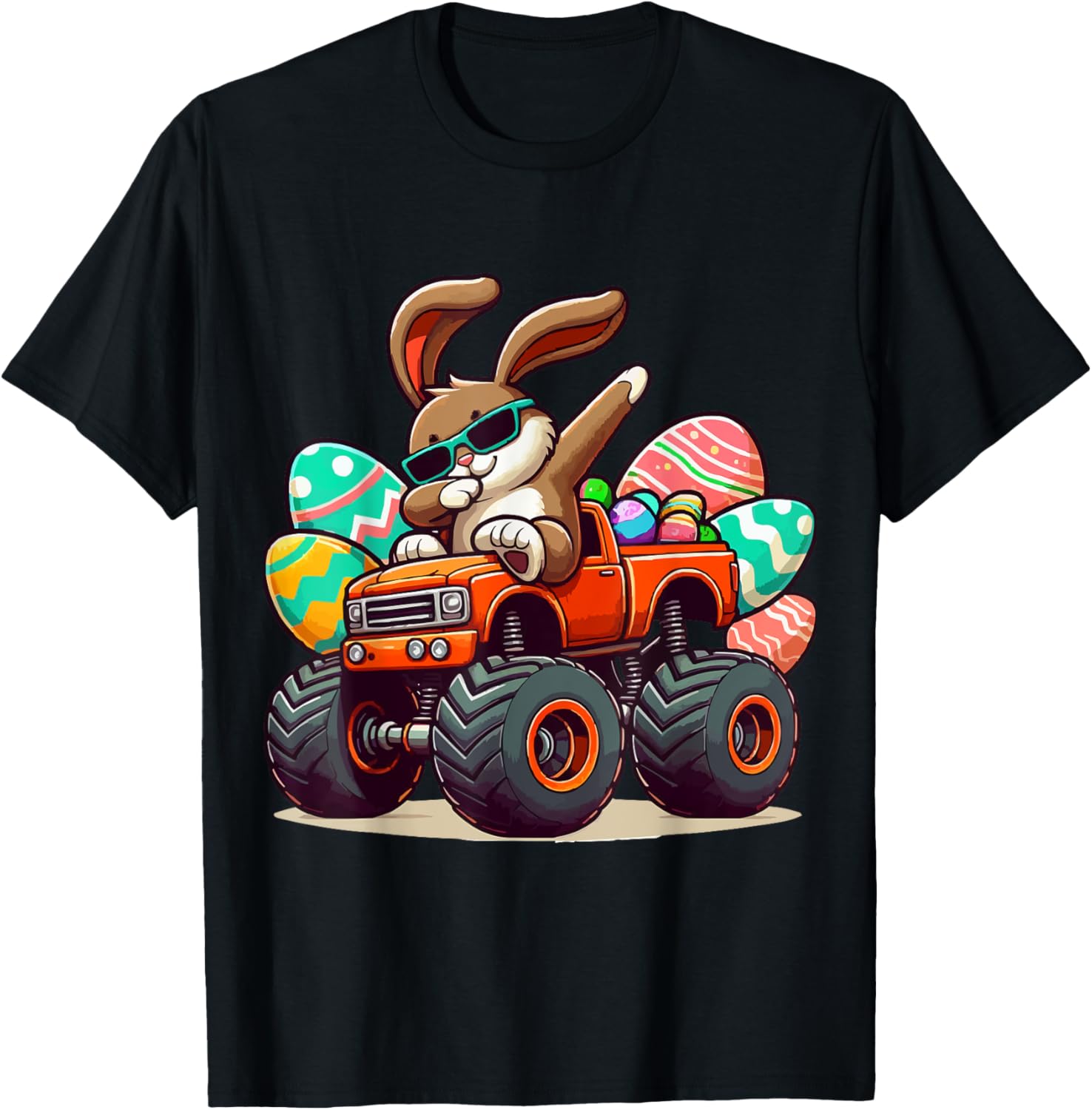 Dabbing Bunny Happy Easter Boys Kids Monster Truck Easter T-Shirt