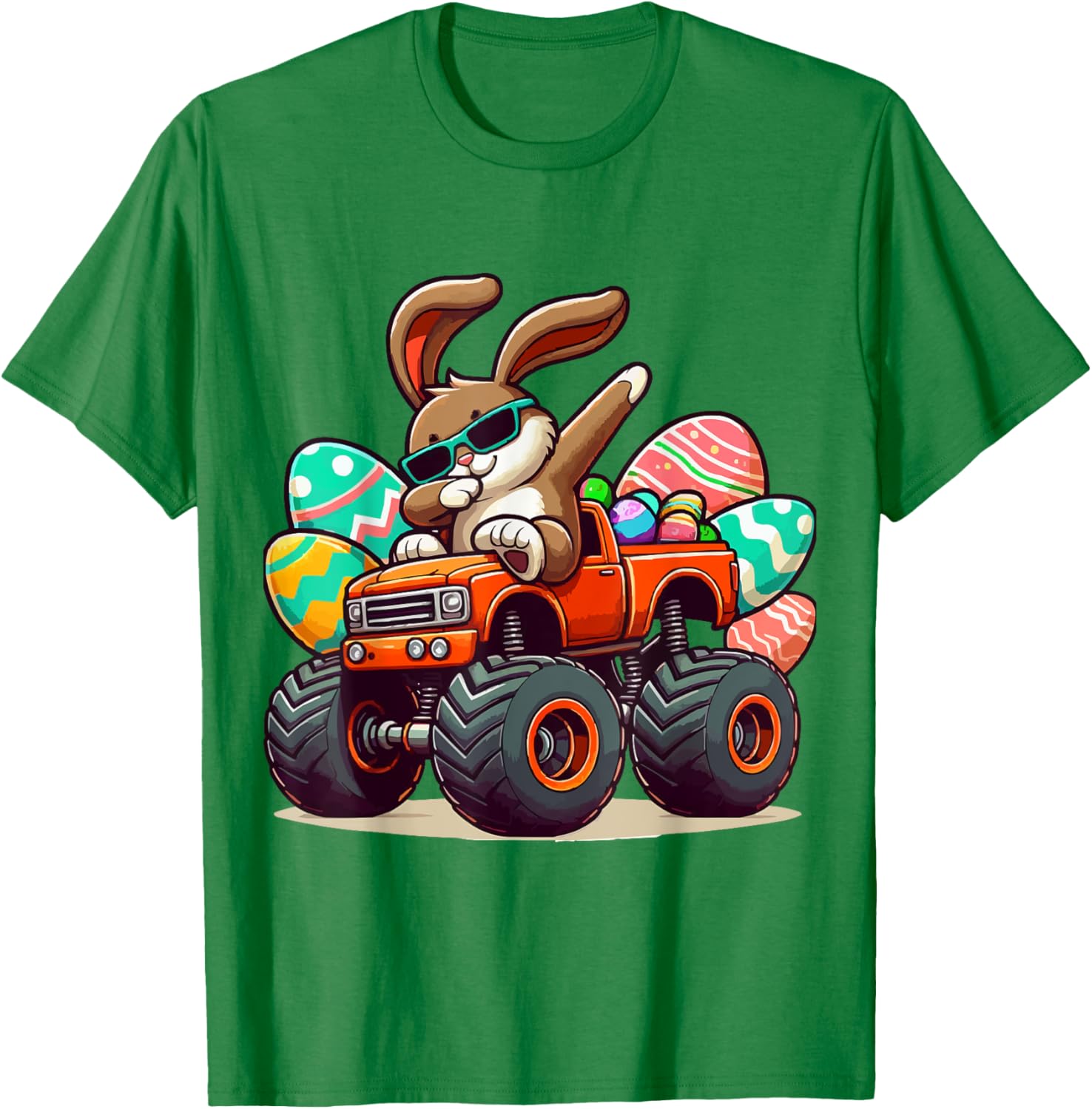 Dabbing Bunny Happy Easter Boys Kids Monster Truck Easter T-Shirt