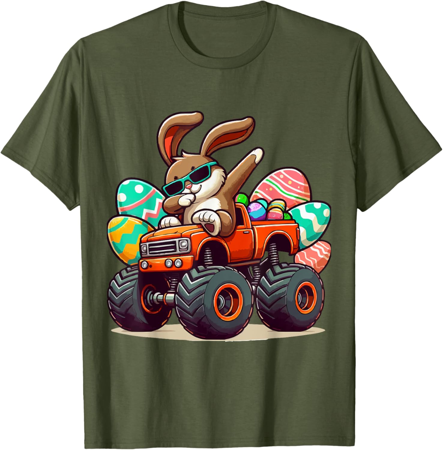 Dabbing Bunny Happy Easter Boys Kids Monster Truck Easter T-Shirt