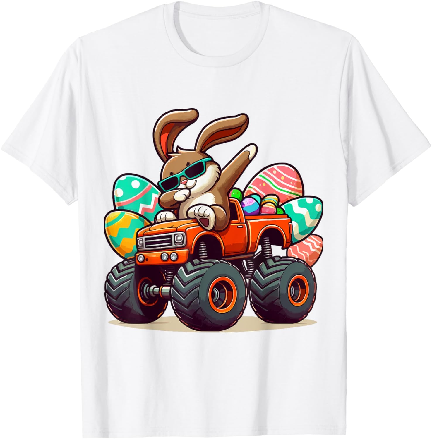 Dabbing Bunny Happy Easter Boys Kids Monster Truck Easter T-Shirt